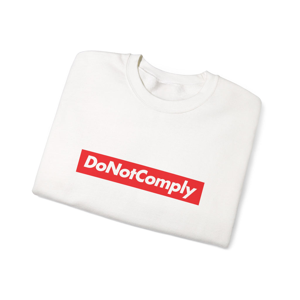 DoNotComply Crewneck Sweatshirt — Bold Red Box Logo Graphic