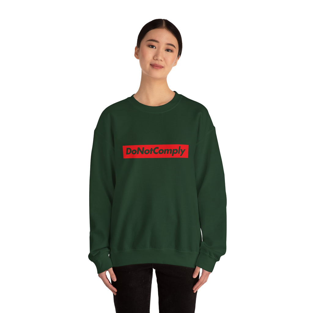 DoNotComply Crewneck Sweatshirt — Bold Red Box Logo Graphic