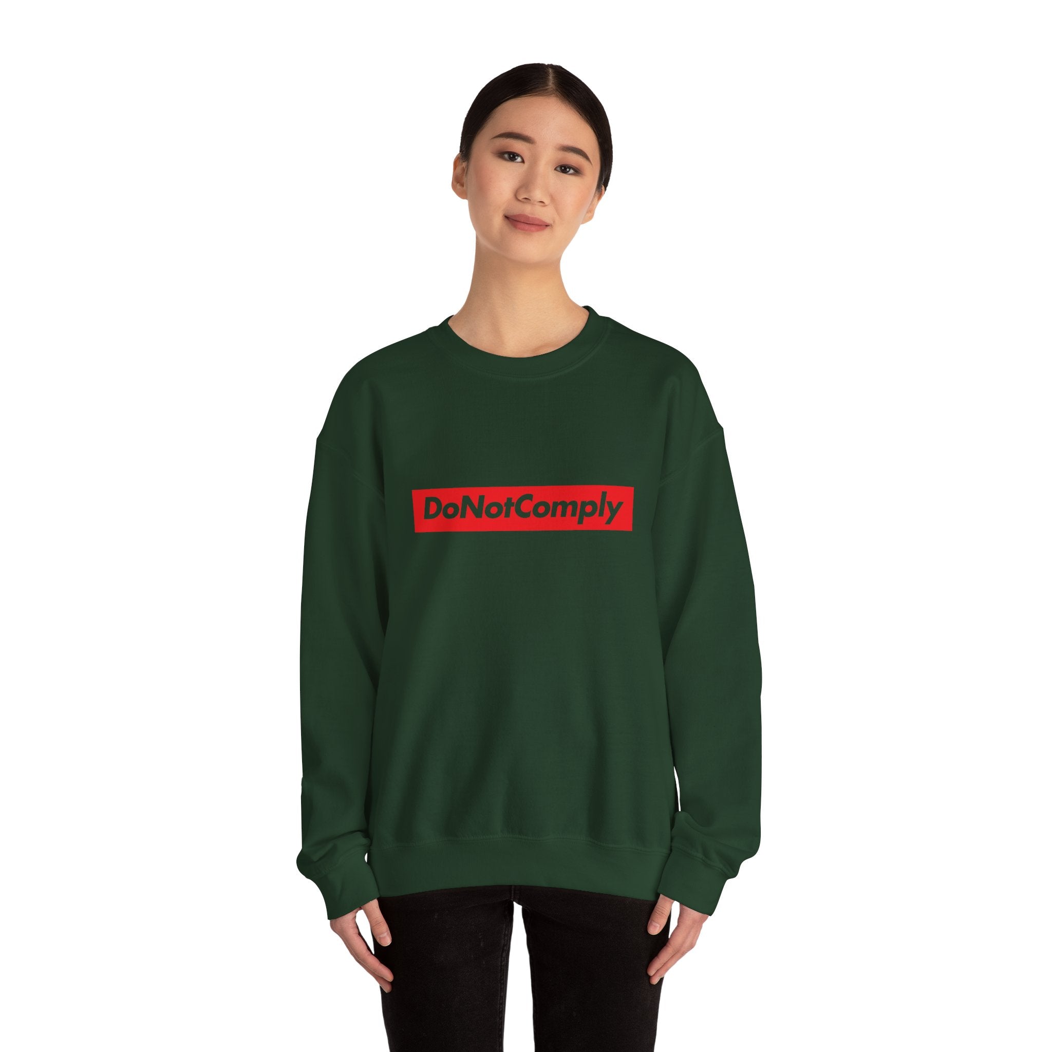 DoNotComply Crewneck Sweatshirt — Bold Red Box Logo Graphic