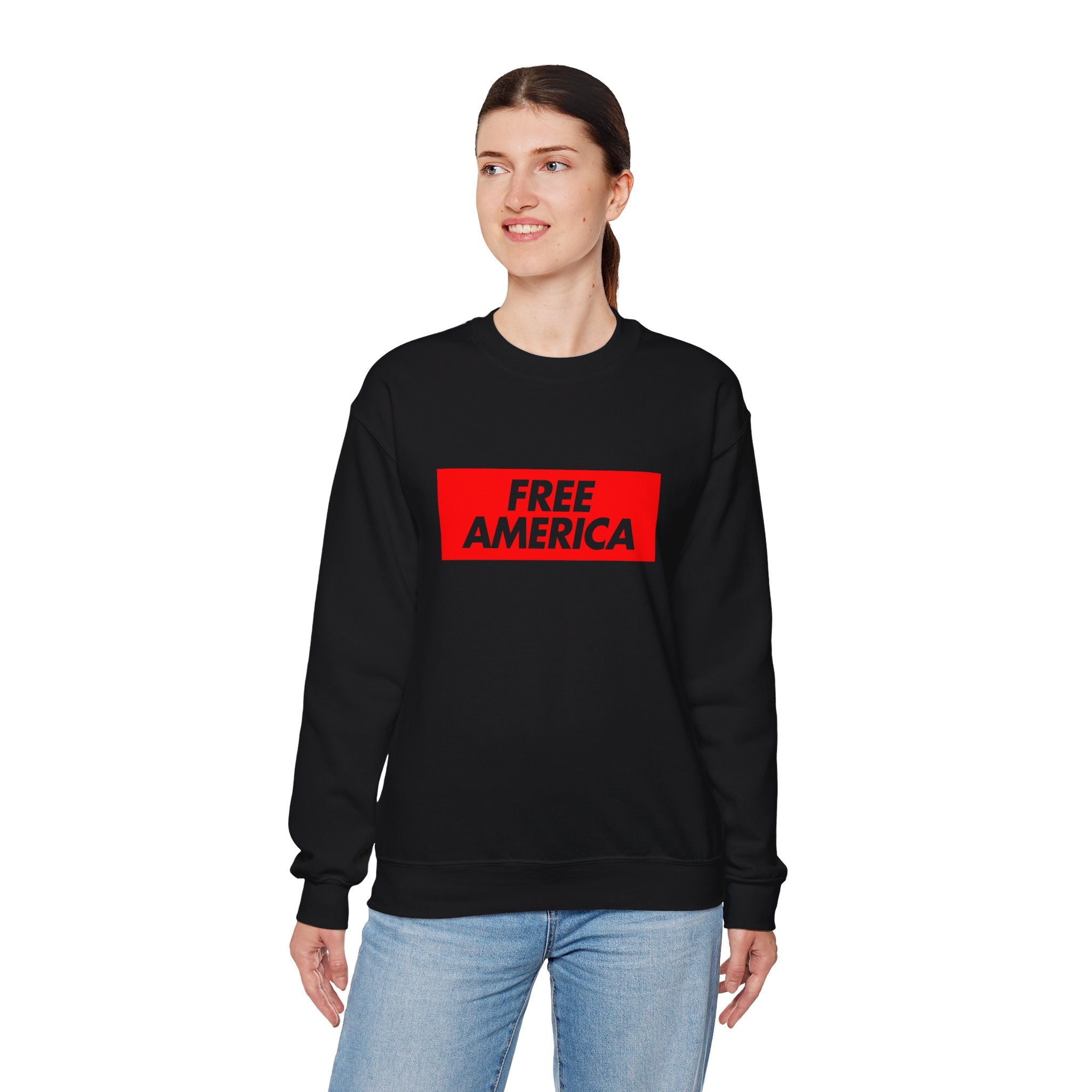 Free America sweatshirt | Political slogan crewneck, red block text