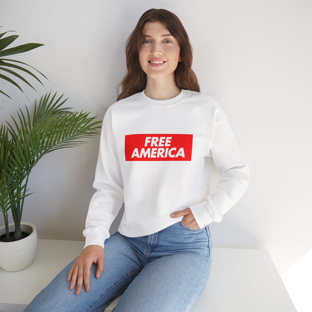 Free America sweatshirt | Political slogan crewneck, red block text