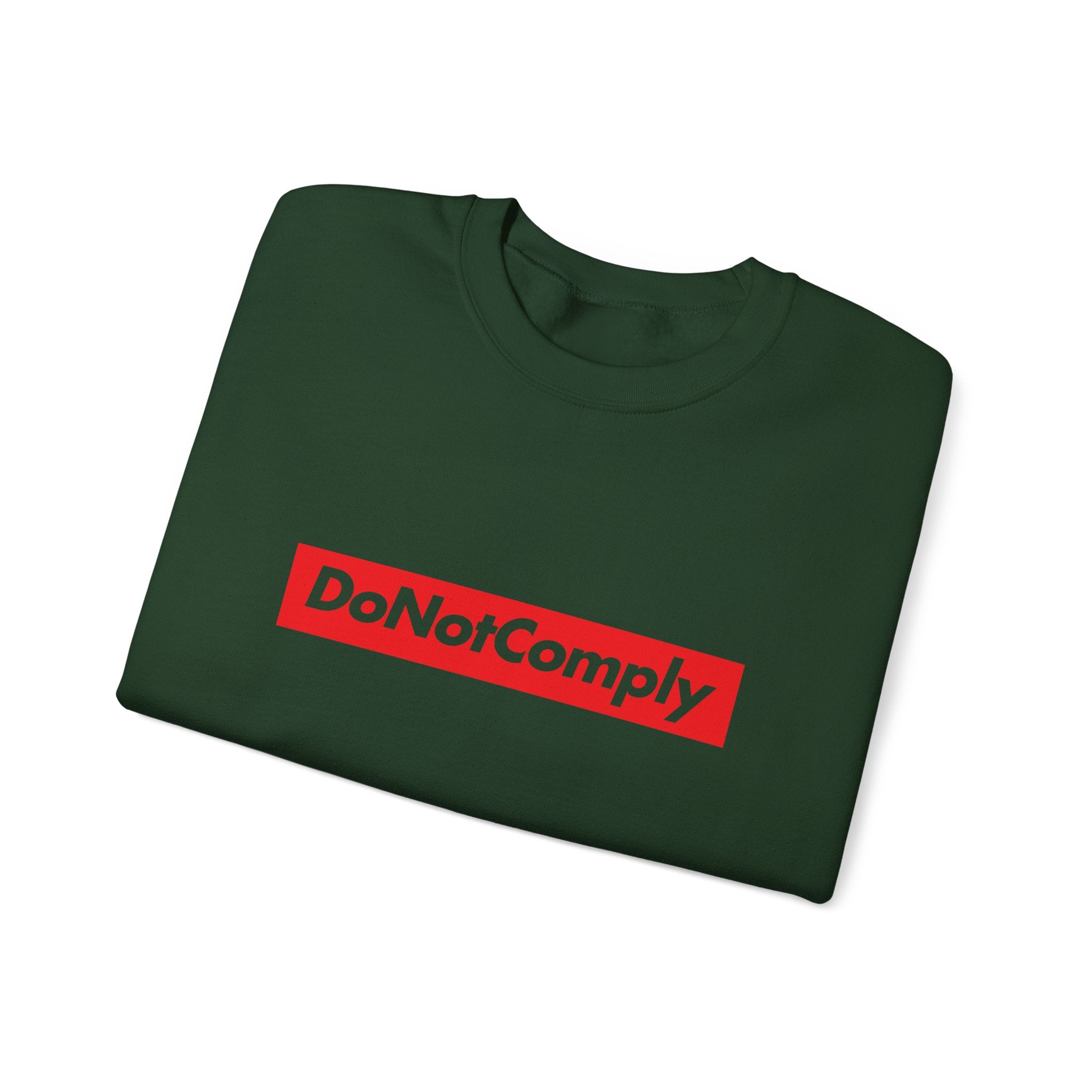 DoNotComply Crewneck Sweatshirt — Bold Red Box Logo Graphic
