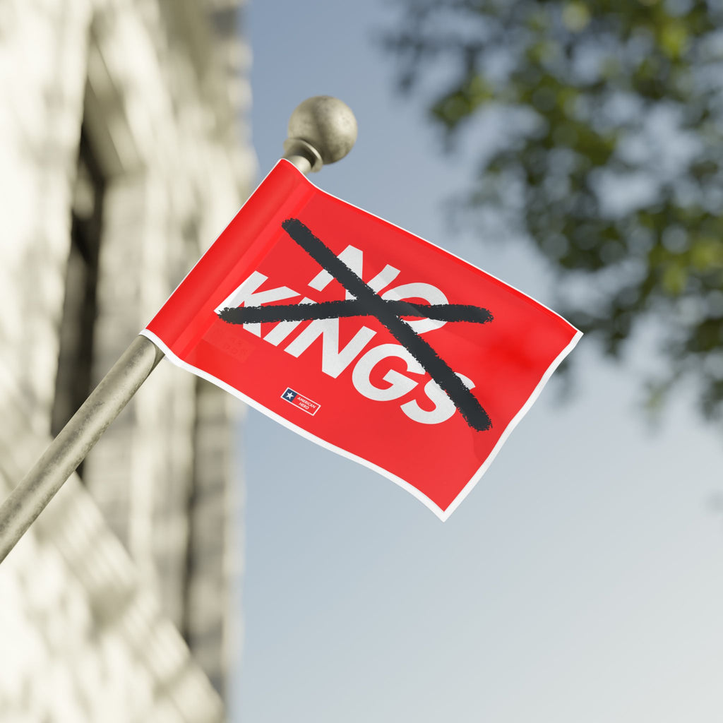 Flag — “NO KINGS” Protest Flag (Bold Red, Crossed-Out Text)