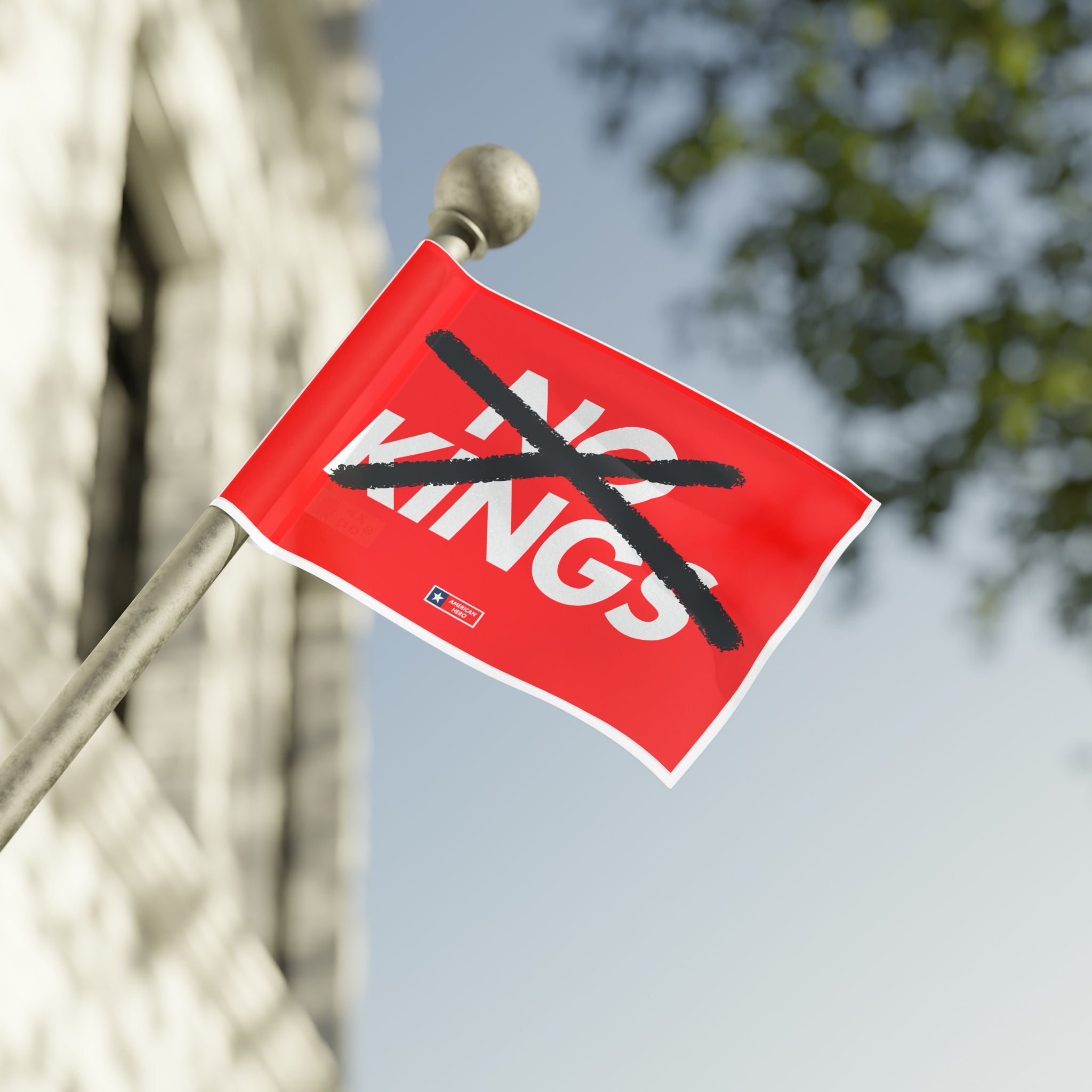 Flag — “NO KINGS” Protest Flag (Bold Red, Crossed-Out Text)