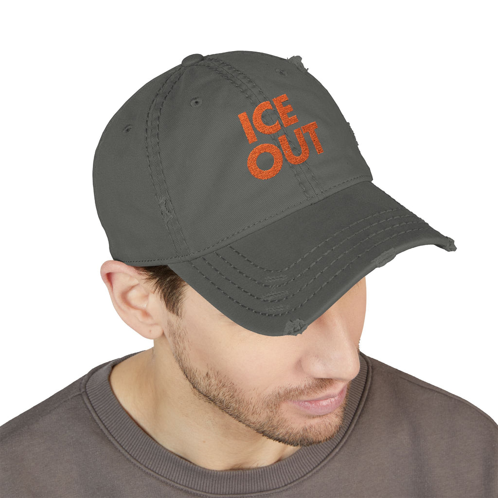 Distressed Dad Hat — 'ICE OUT' Embroidered Vintage Baseball Cap
