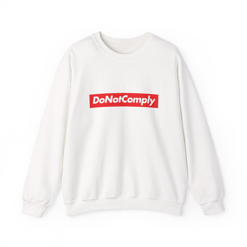 DoNotComply Crewneck Sweatshirt — Bold Red Box Logo Graphic