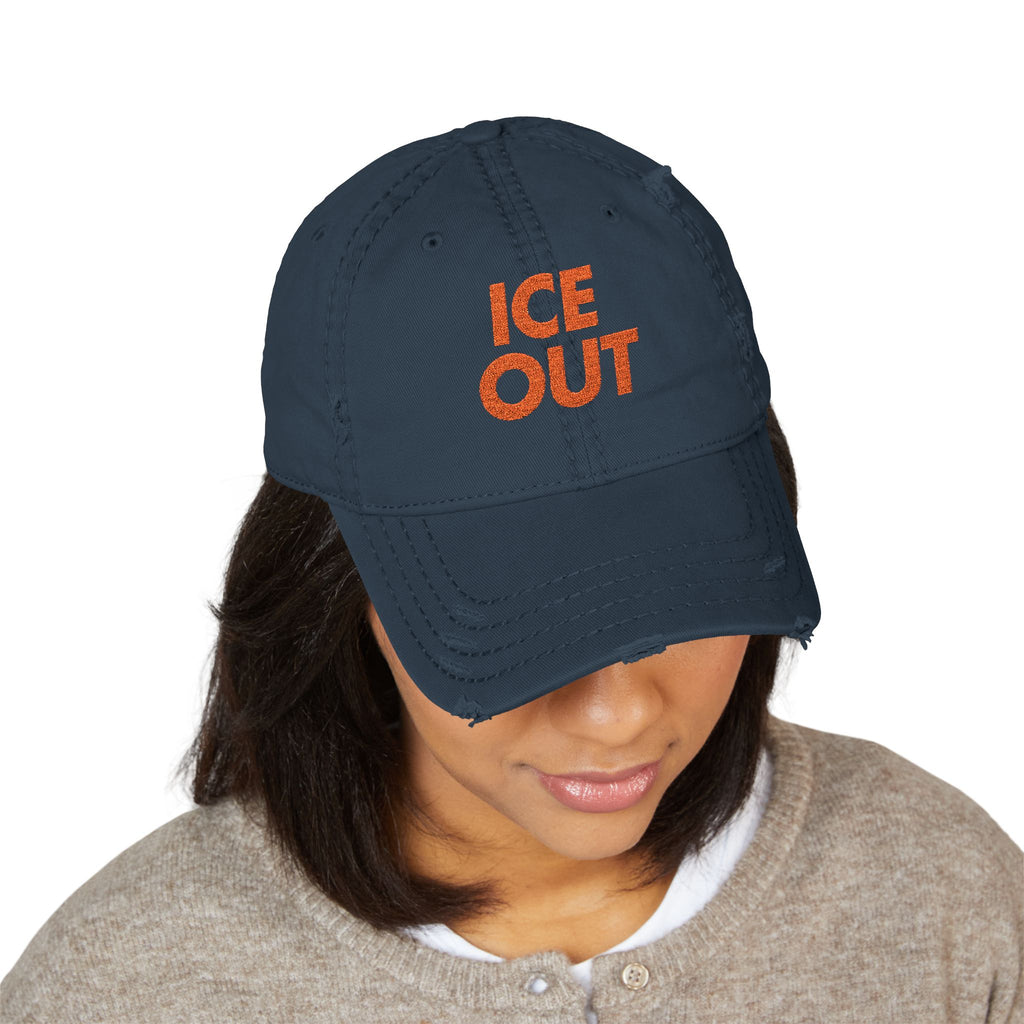 Distressed Dad Hat — 'ICE OUT' Embroidered Vintage Baseball Cap