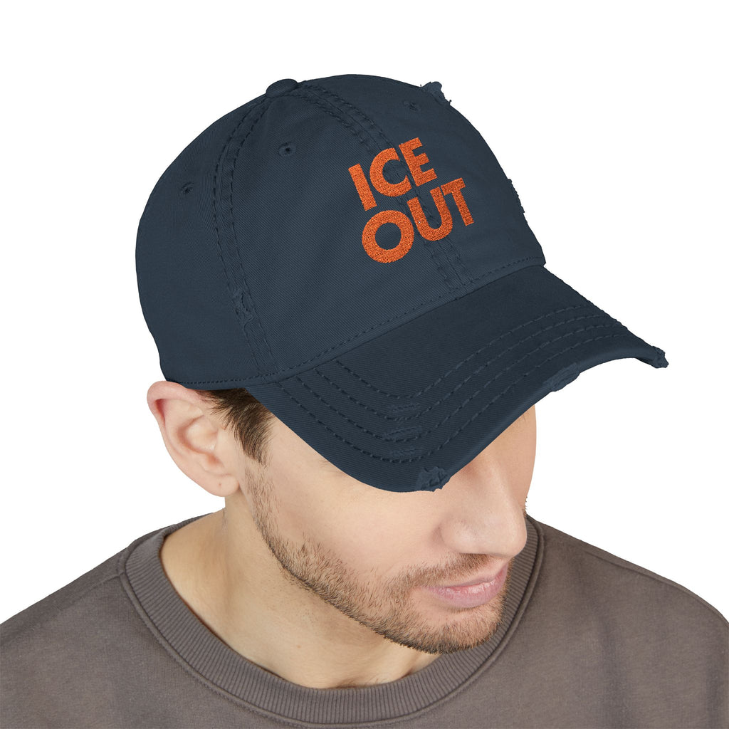 Distressed Dad Hat — 'ICE OUT' Embroidered Vintage Baseball Cap