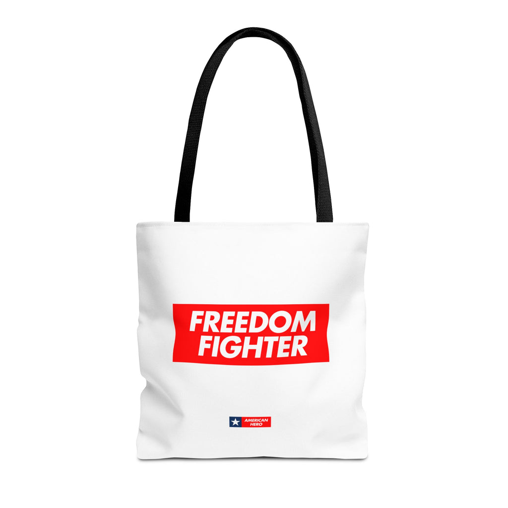 Freedom Fighter Tote Bag — Bold Red Graphic Political Statement Tote