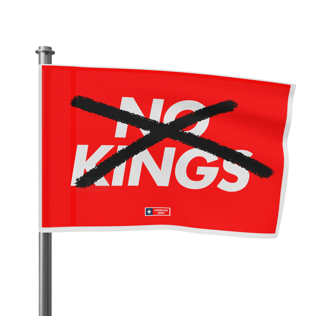 Flag — “NO KINGS” Protest Flag (Bold Red, Crossed-Out Text)