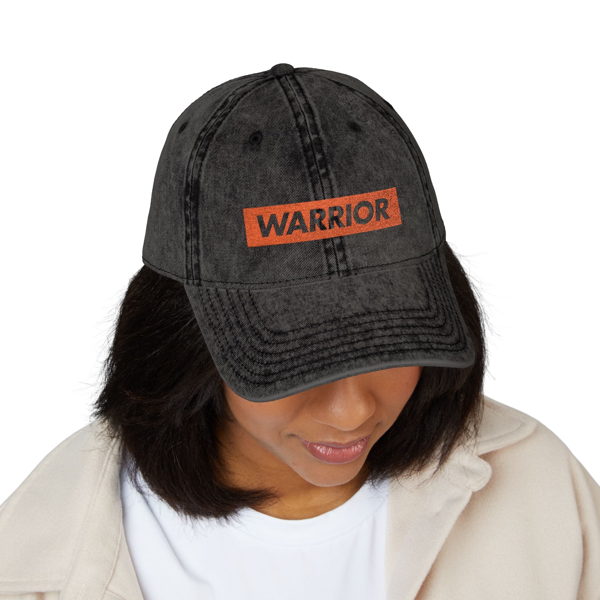 Warrior Vintage Embroidered Cap — Distressed Black Dad Hat