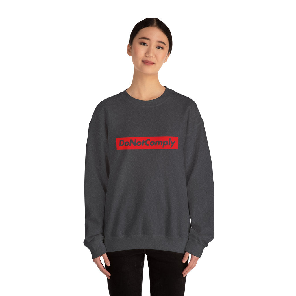 DoNotComply Crewneck Sweatshirt — Bold Red Box Logo Graphic
