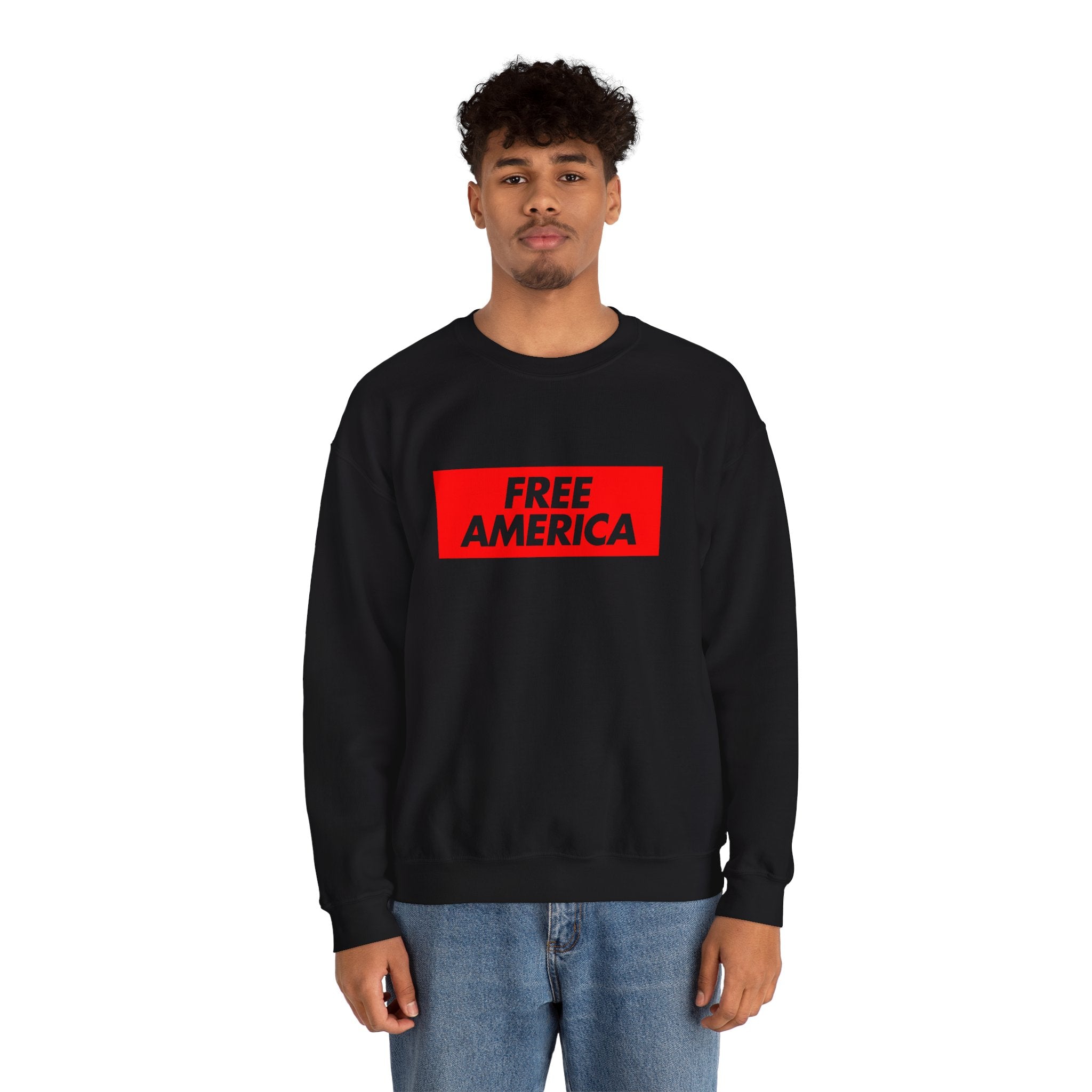 Free America sweatshirt | Political slogan crewneck, red block text