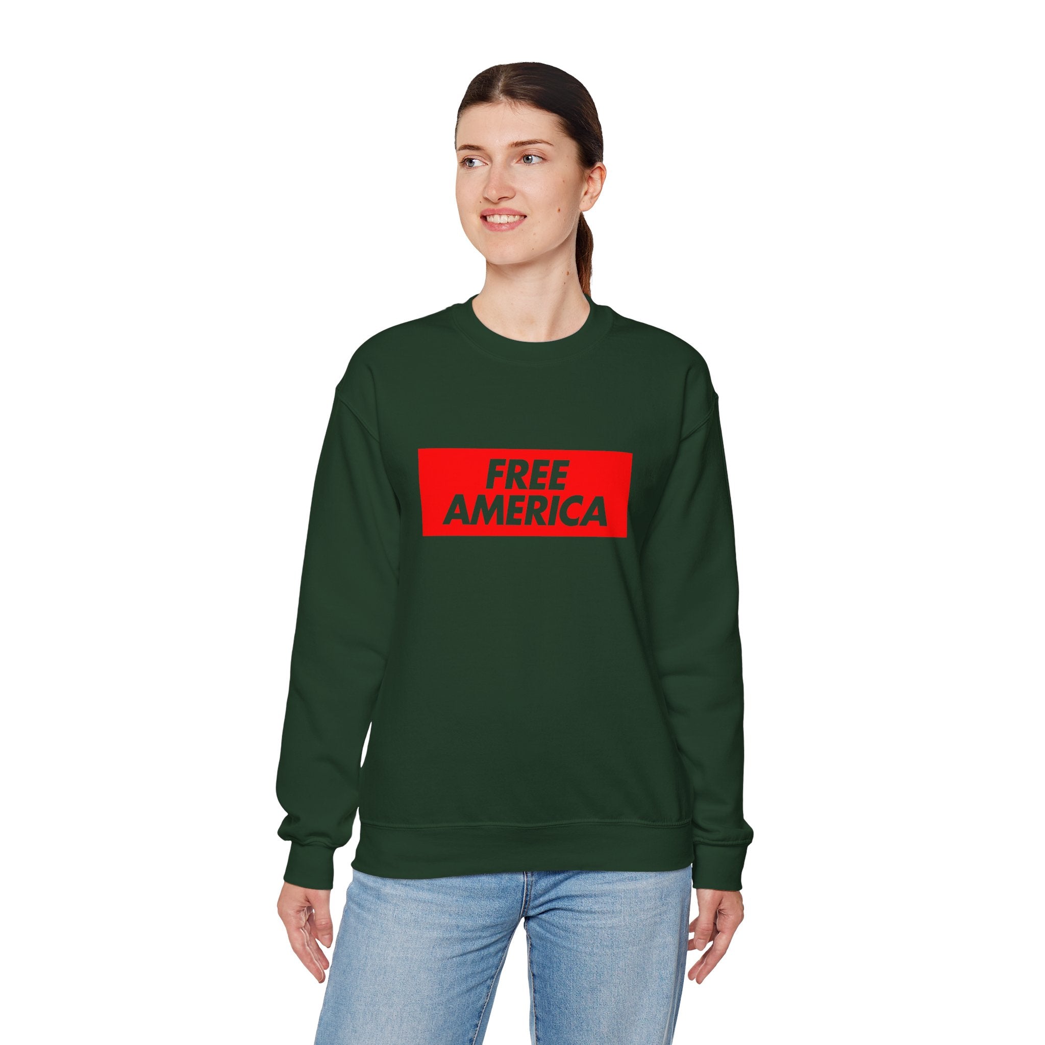 Free America sweatshirt | Political slogan crewneck, red block text