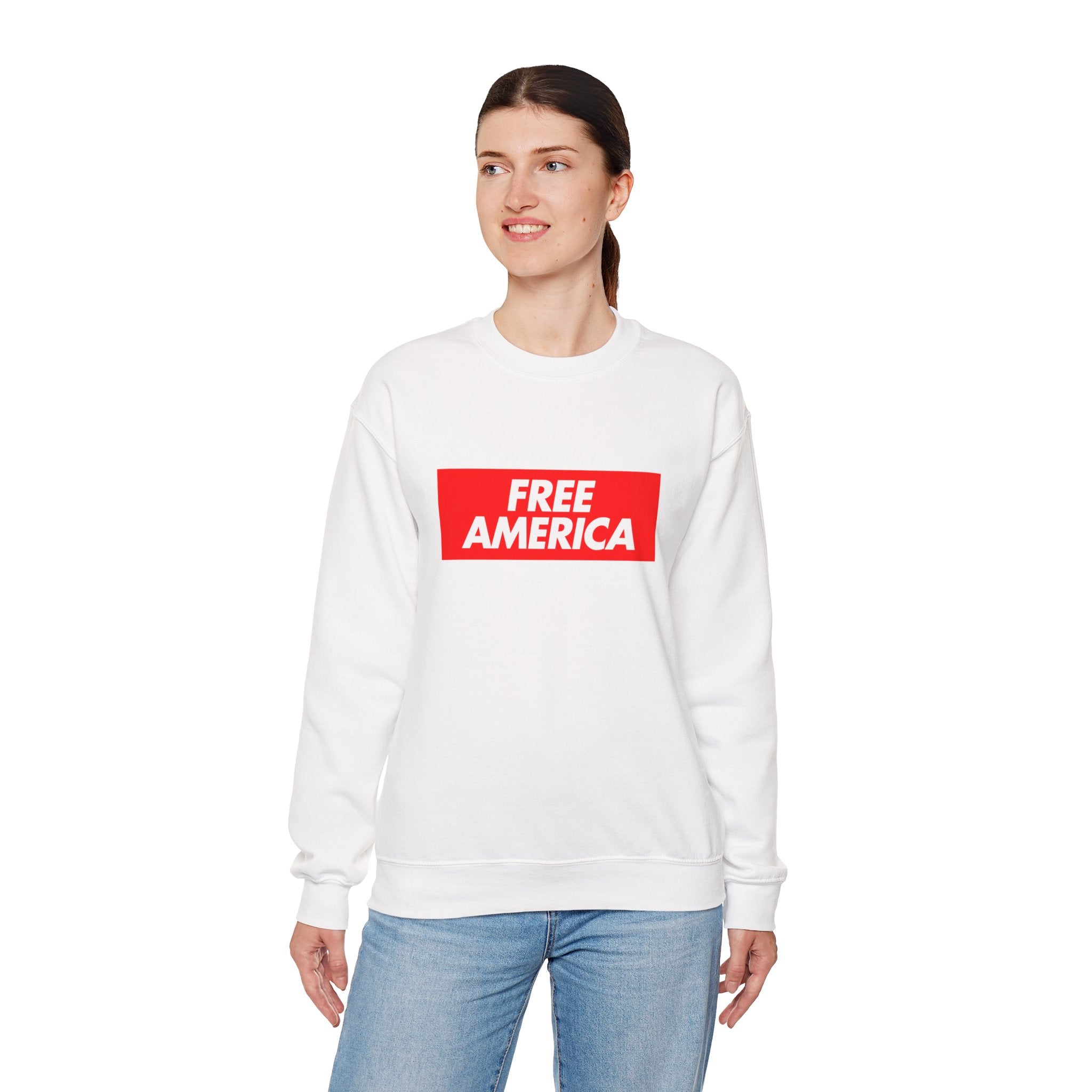 Free America sweatshirt | Political slogan crewneck, red block text