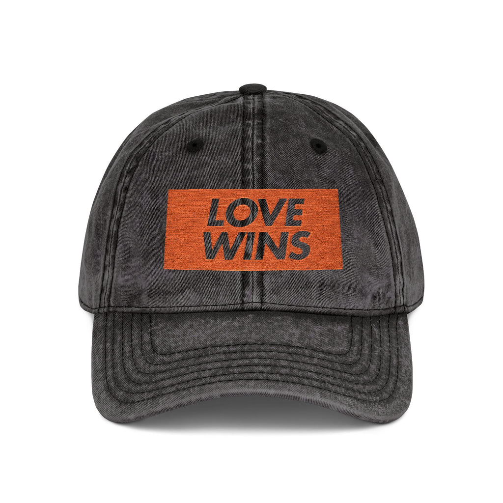 Vintage Embroidered Cap — "LOVE WINS" Washed Black Baseball Hat
