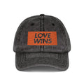 Vintage Embroidered Cap — "LOVE WINS" Washed Black Baseball Hat