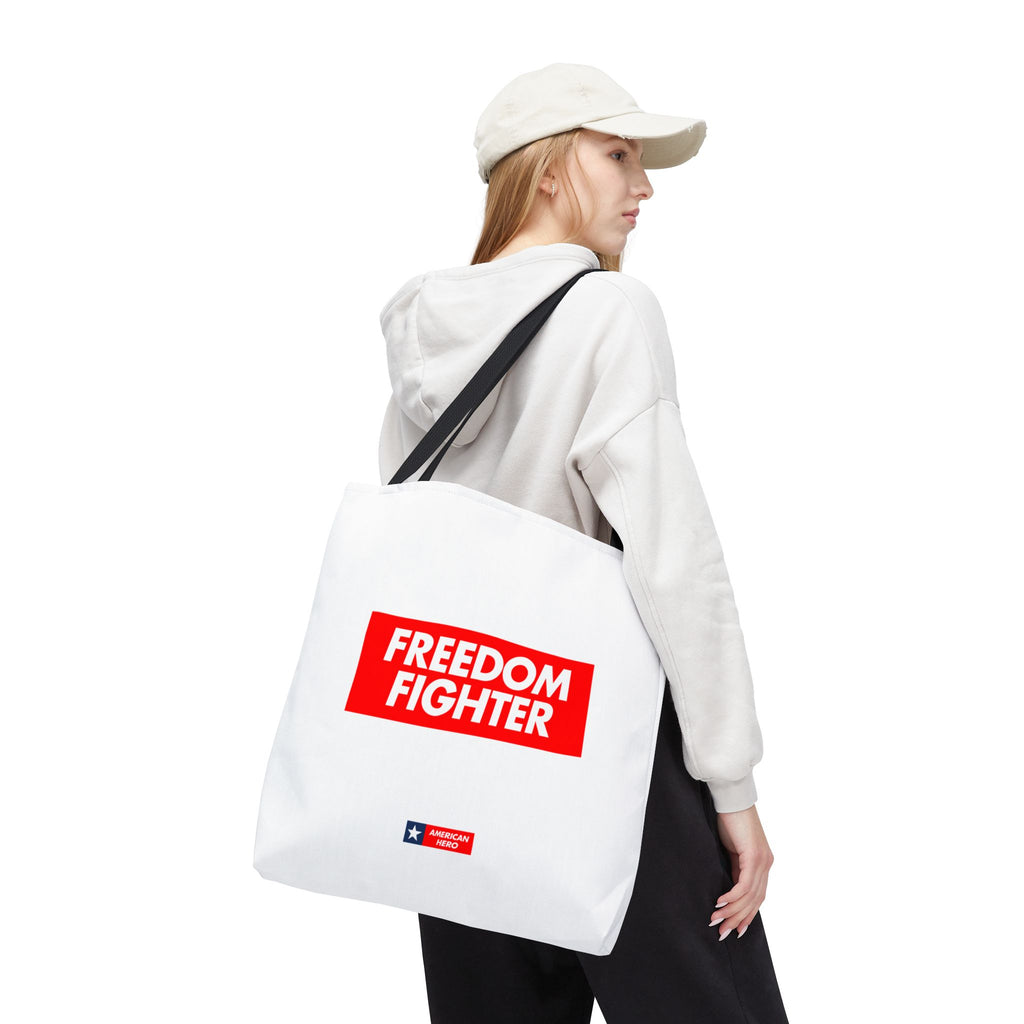 Freedom Fighter Tote Bag — Bold Red Graphic Political Statement Tote