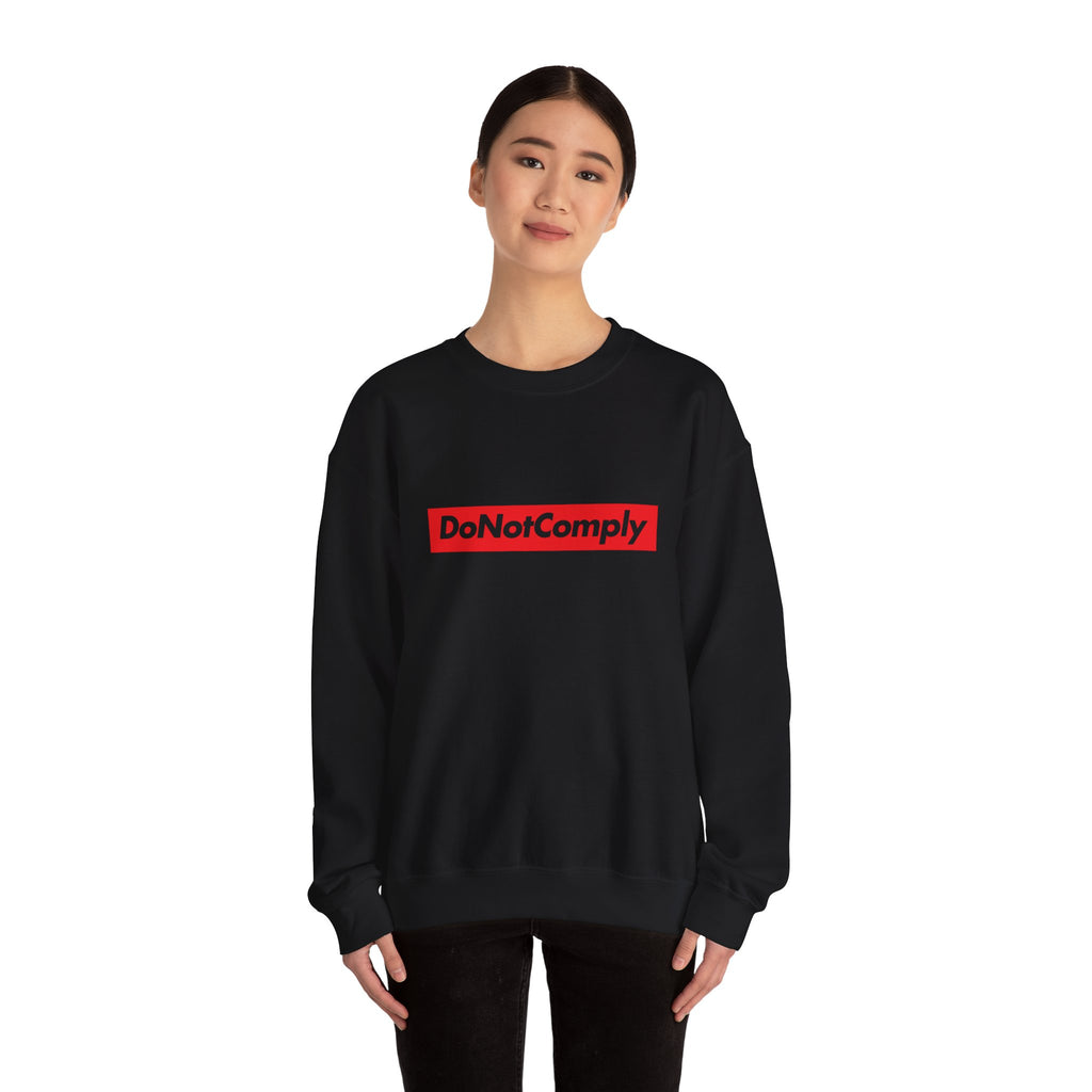 DoNotComply Crewneck Sweatshirt — Bold Red Box Logo Graphic