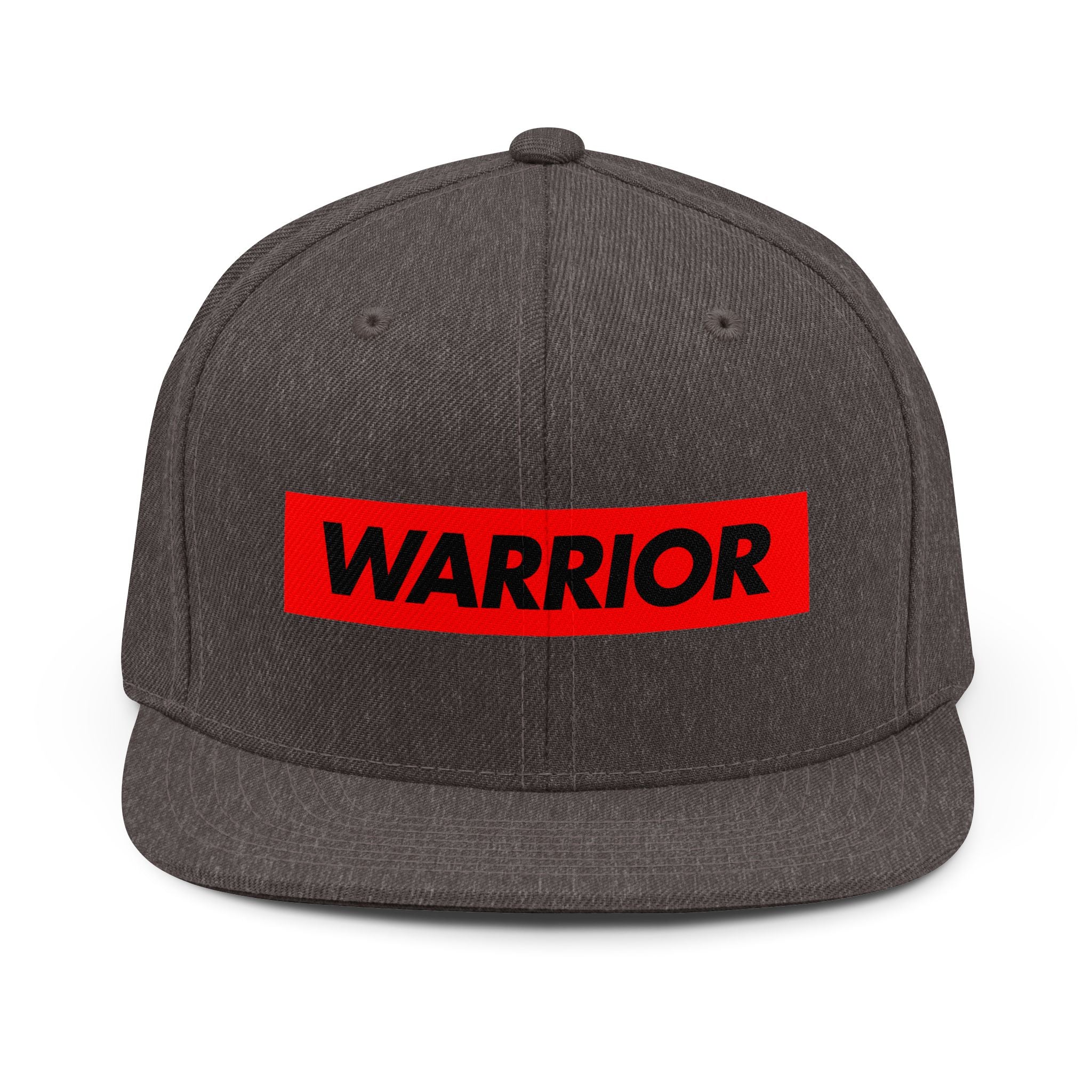Warrior Snapback Hat — Bold Red Logo Flat Brim Cap