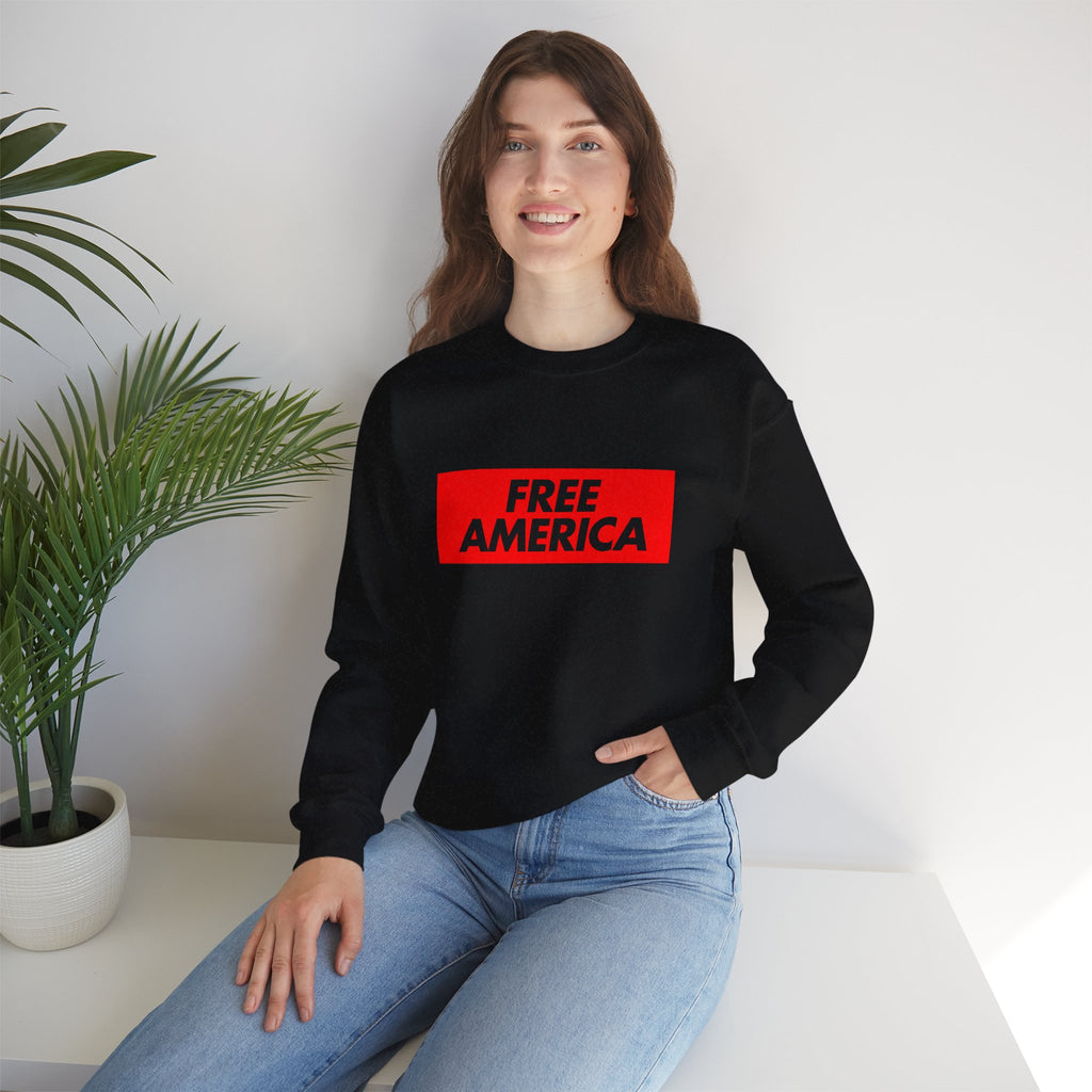 Free America sweatshirt | Political slogan crewneck, red block text