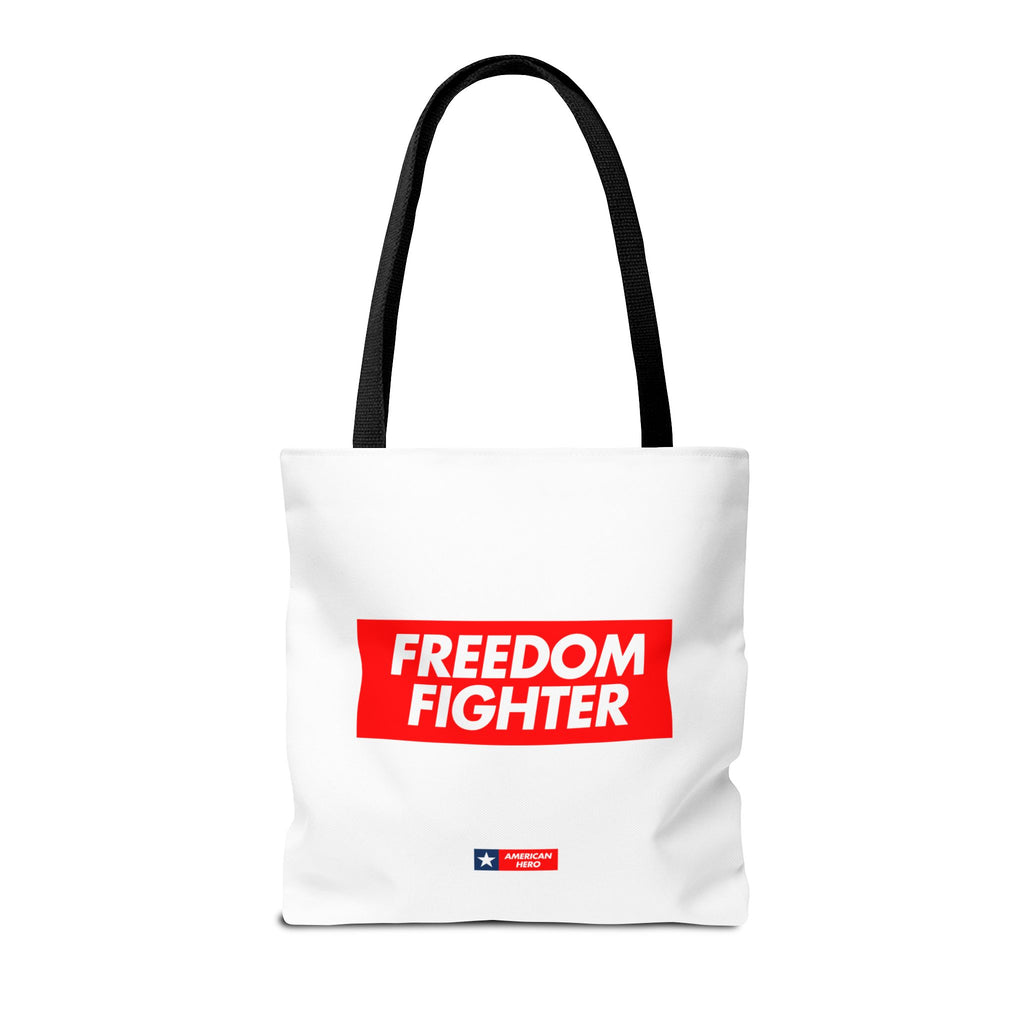 Freedom Fighter Tote Bag — Bold Red Graphic Political Statement Tote