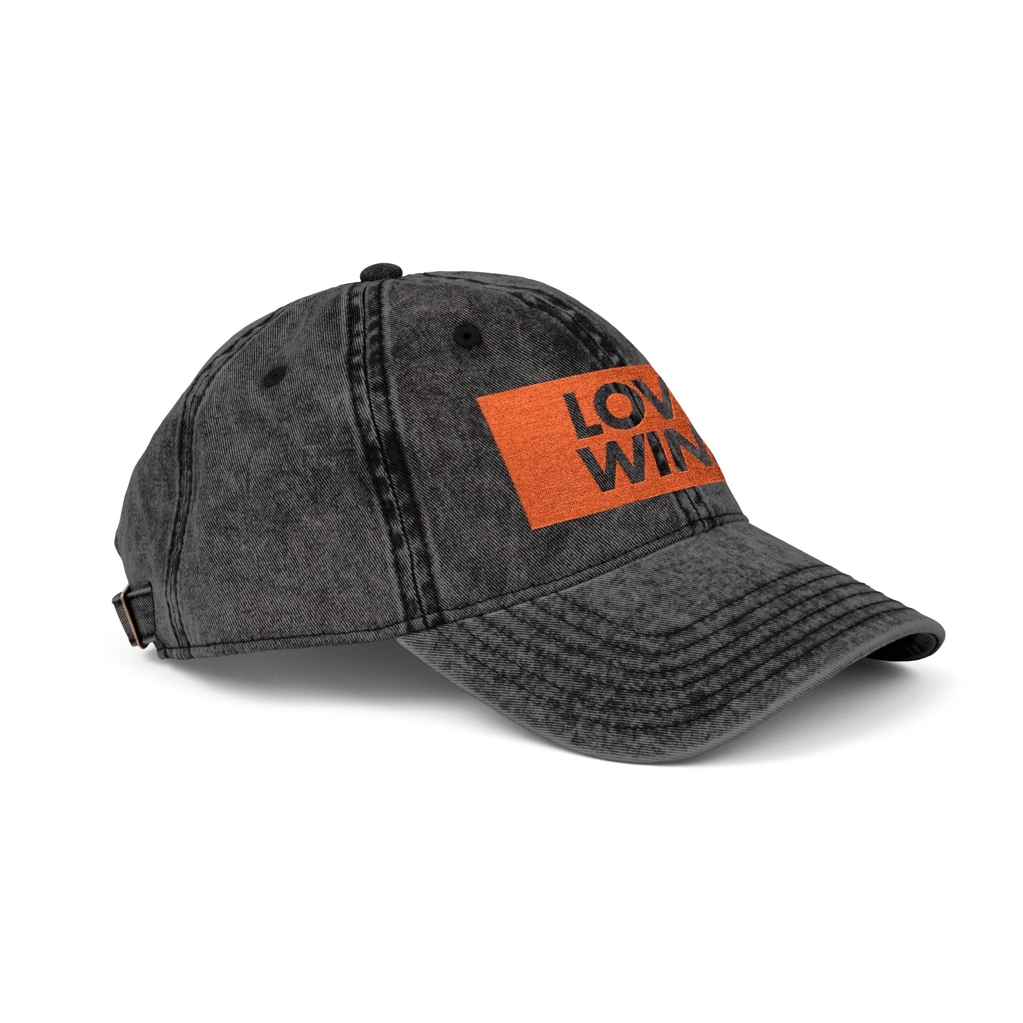 Vintage Embroidered Cap — "LOVE WINS" Washed Black Baseball Hat