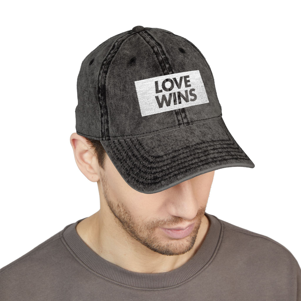Love Wins Vintage Embroidered Cap - Washed Black Dad Hat