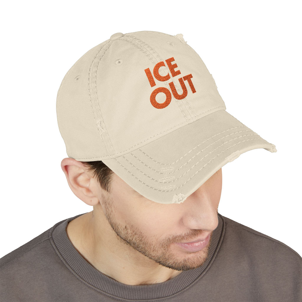 Distressed Dad Hat — 'ICE OUT' Embroidered Vintage Baseball Cap