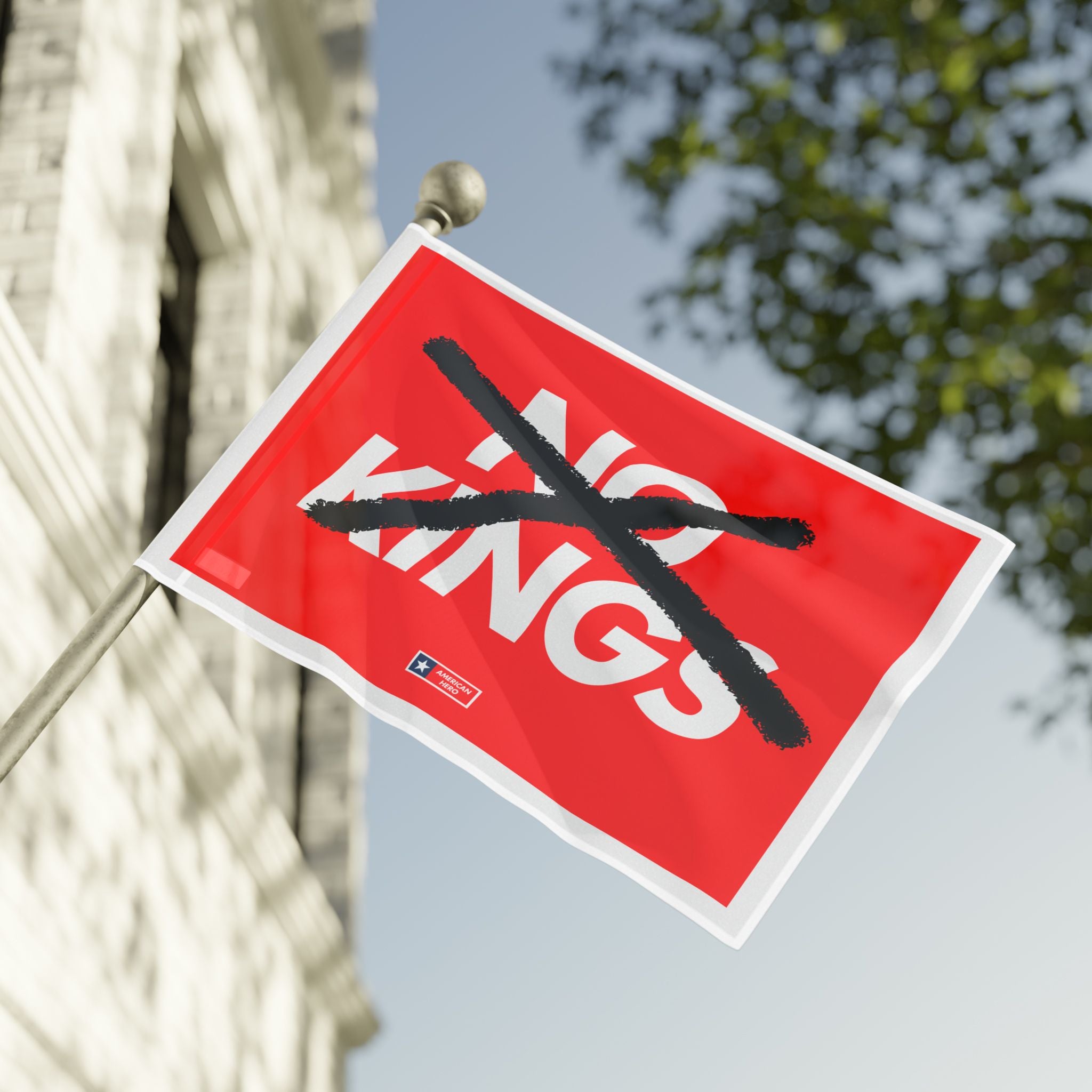 Flag — “NO KINGS” Protest Flag (Bold Red, Crossed-Out Text)