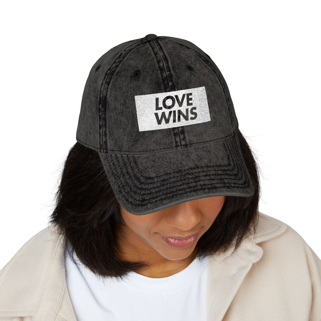 Love Wins Vintage Embroidered Cap - Washed Black Dad Hat