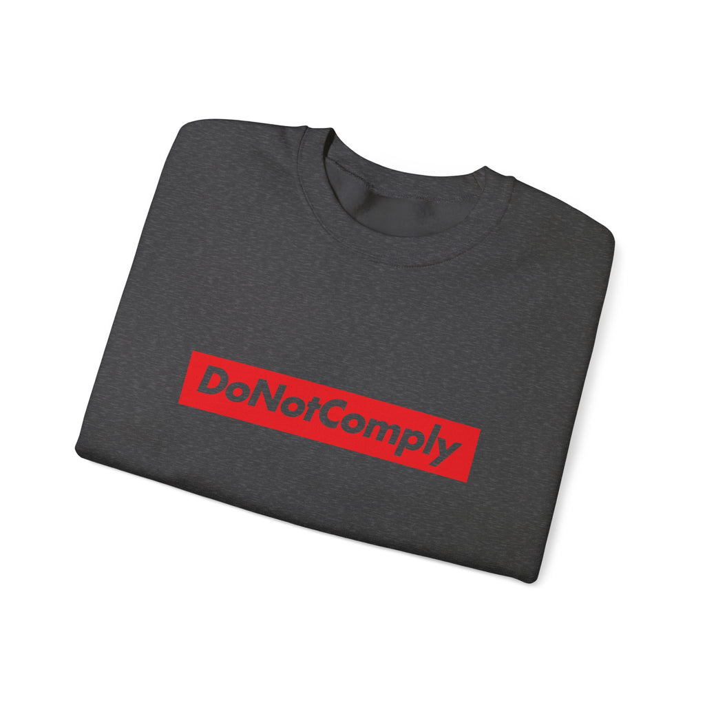 DoNotComply Crewneck Sweatshirt — Bold Red Box Logo Graphic