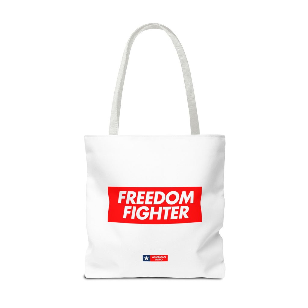 Freedom Fighter Tote Bag — Bold Red Graphic Political Statement Tote