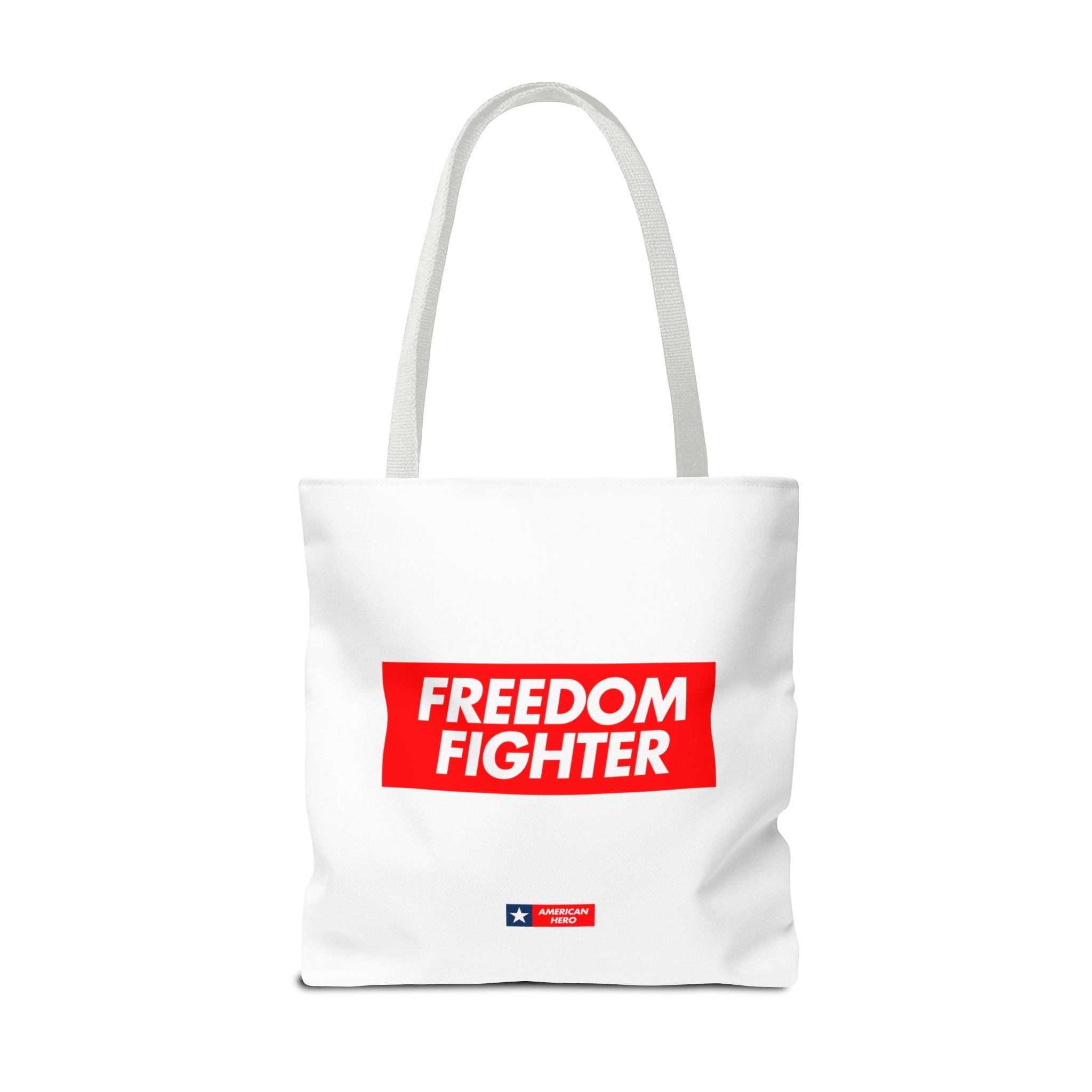 Freedom Fighter Tote Bag — Bold Red Graphic Political Statement Tote