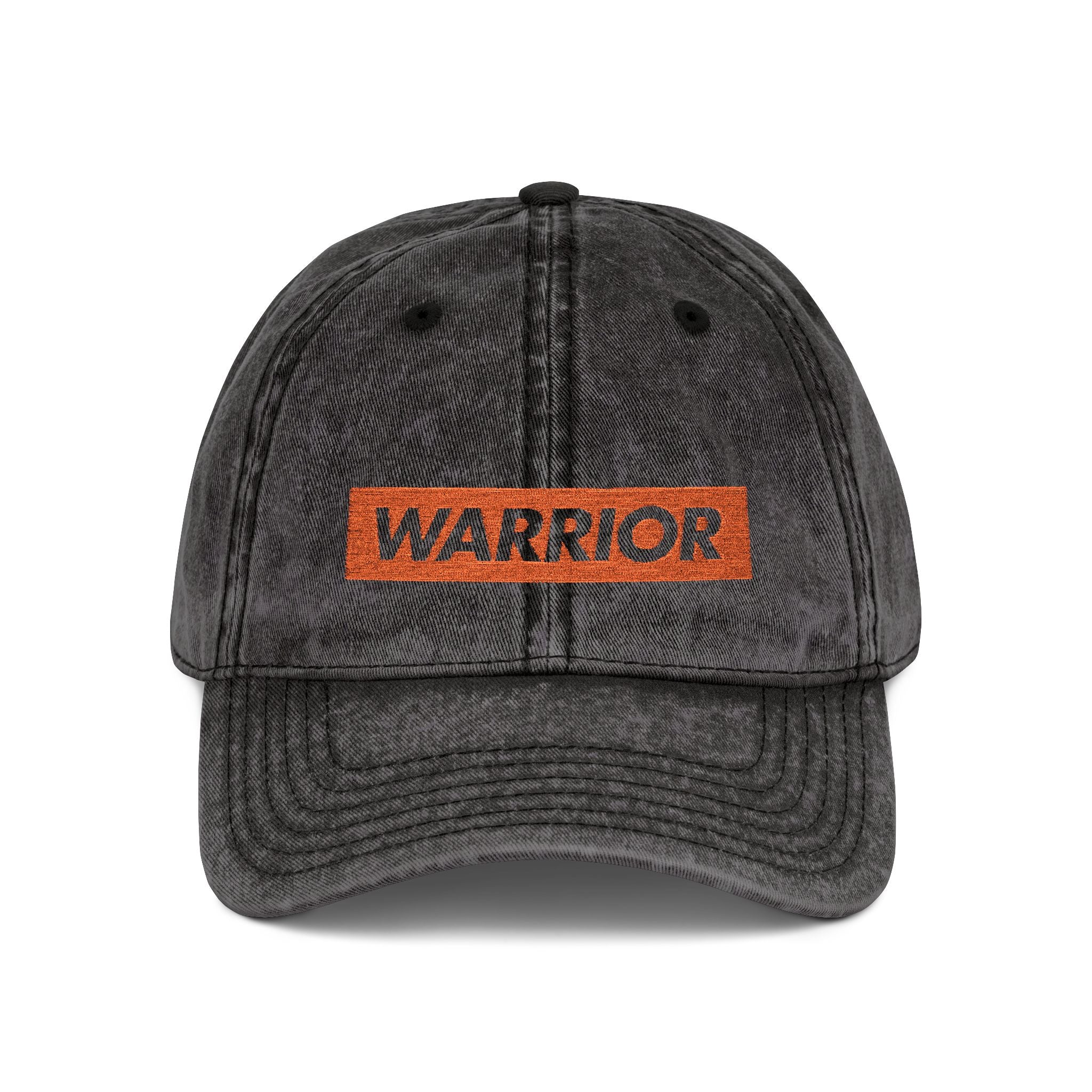 Warrior Vintage Embroidered Cap — Distressed Black Dad Hat