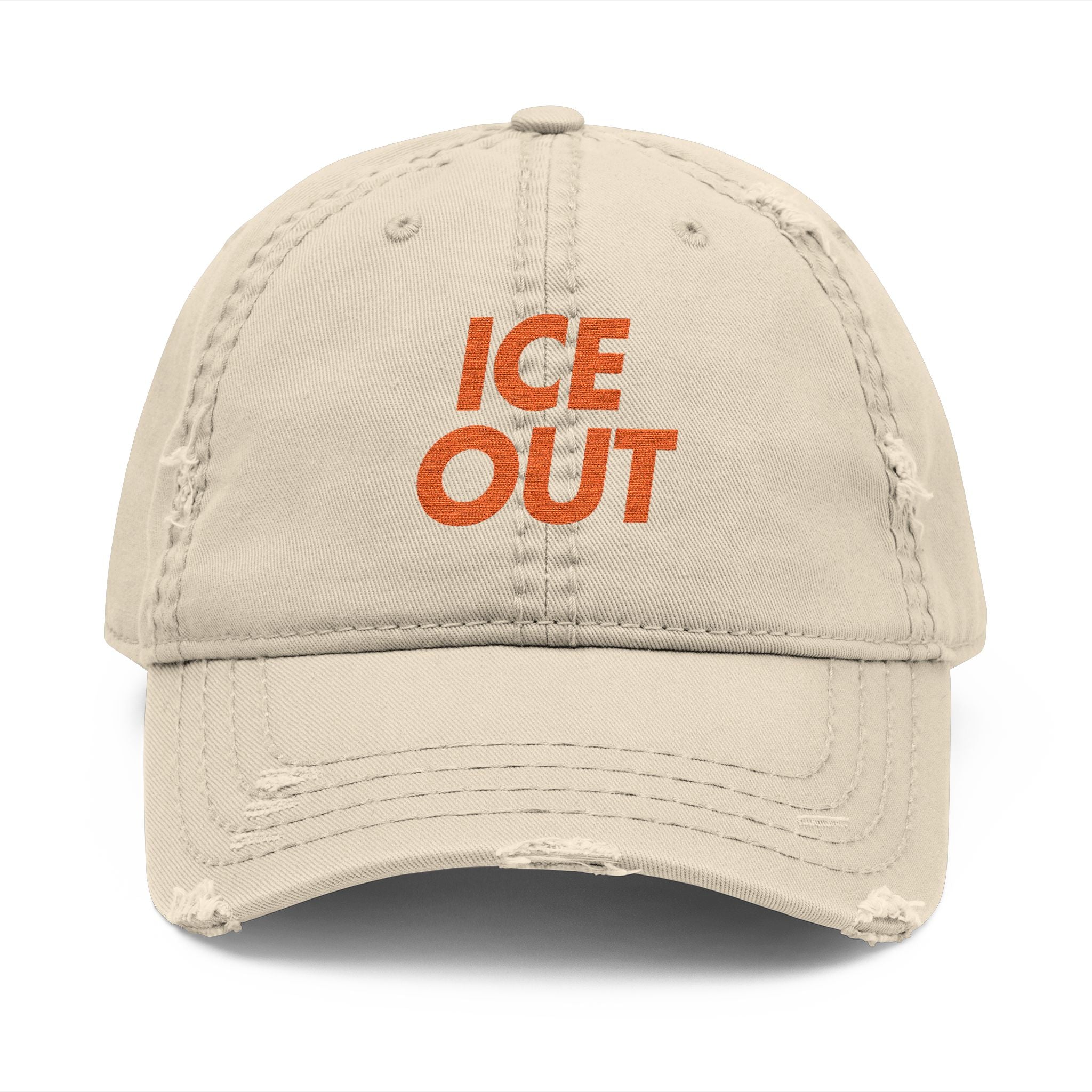 Distressed Dad Hat — 'ICE OUT' Embroidered Vintage Baseball Cap