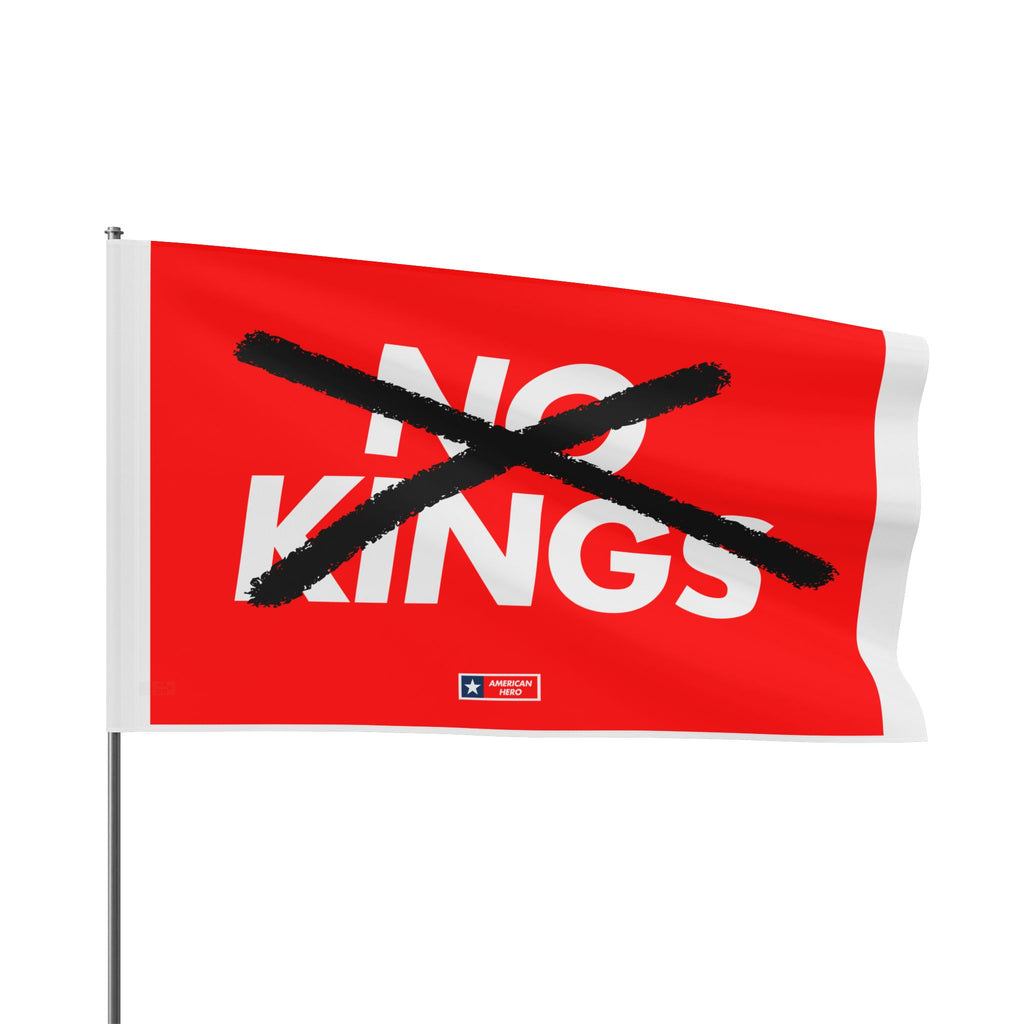 Flag — “NO KINGS” Protest Flag (Bold Red, Crossed-Out Text)