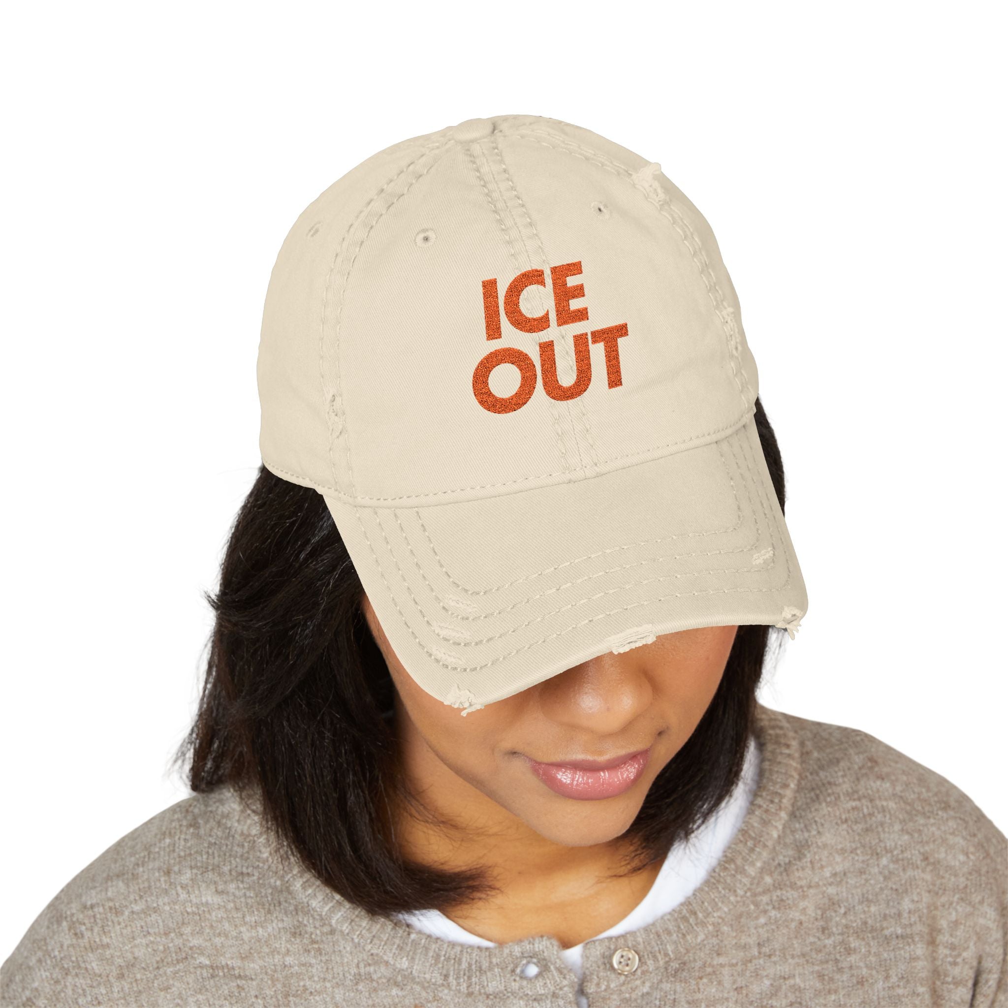 Distressed Dad Hat — 'ICE OUT' Embroidered Vintage Baseball Cap