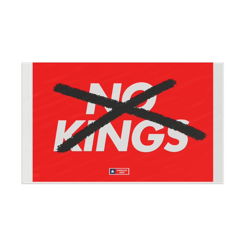 Flag — “NO KINGS” Protest Flag (Bold Red, Crossed-Out Text)