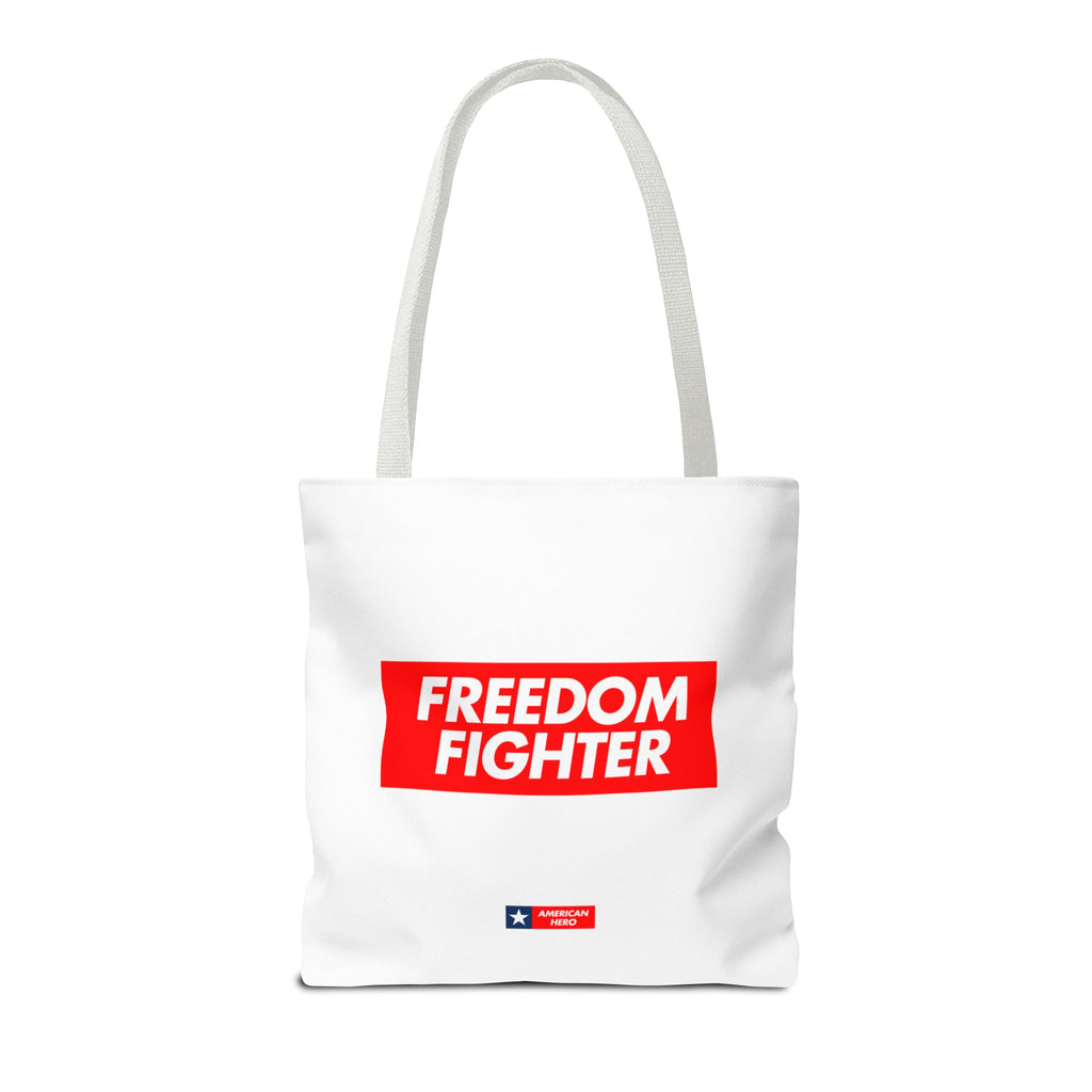 Freedom Fighter Tote Bag — Bold Red Graphic Political Statement Tote