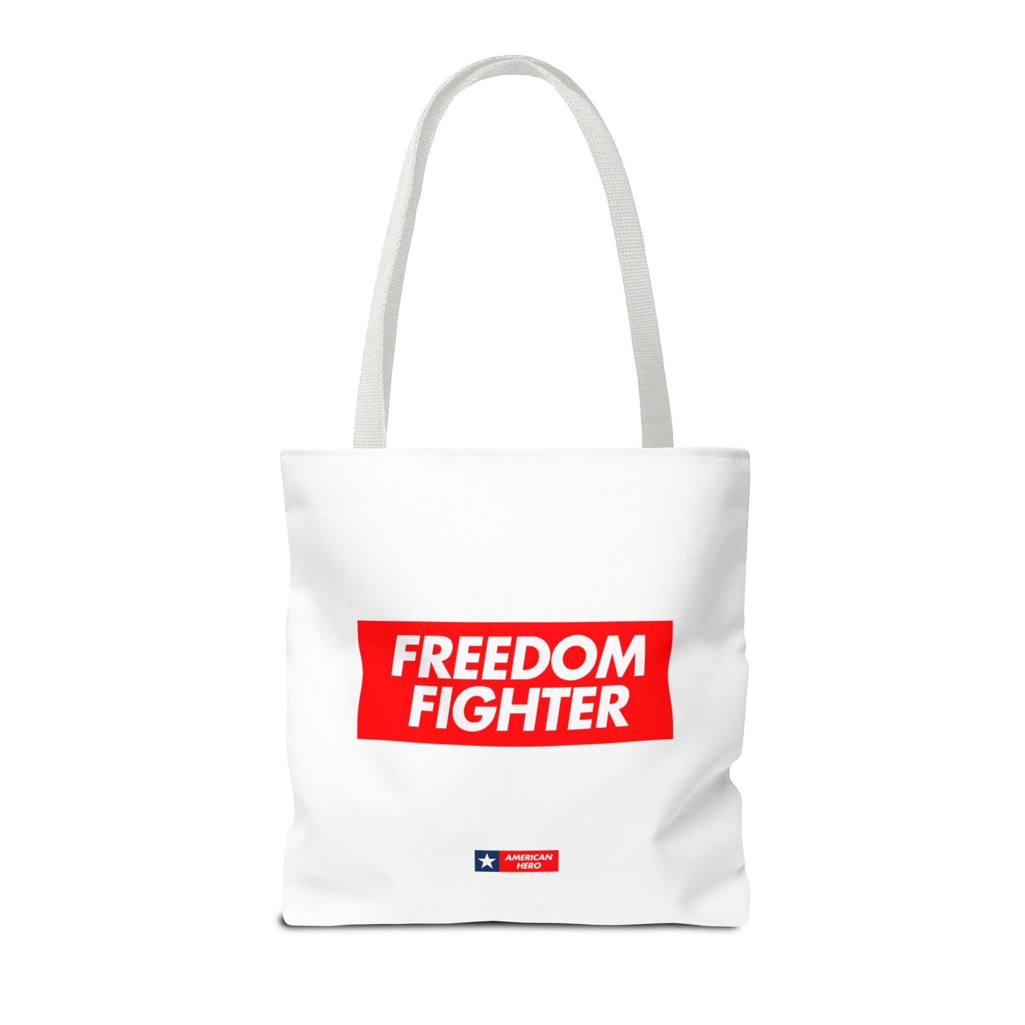 Freedom Fighter Tote Bag — Bold Red Graphic Political Statement Tote