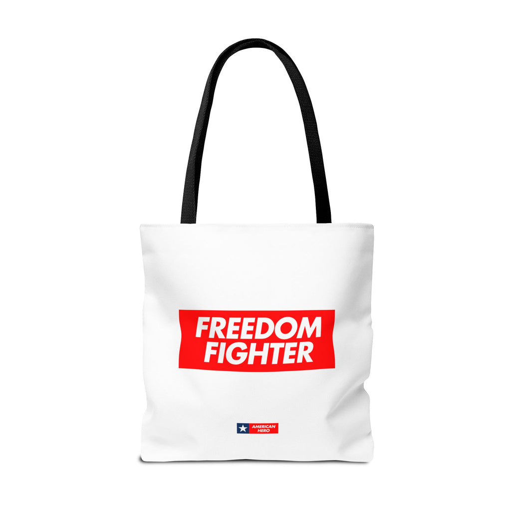 Freedom Fighter Tote Bag — Bold Red Graphic Political Statement Tote