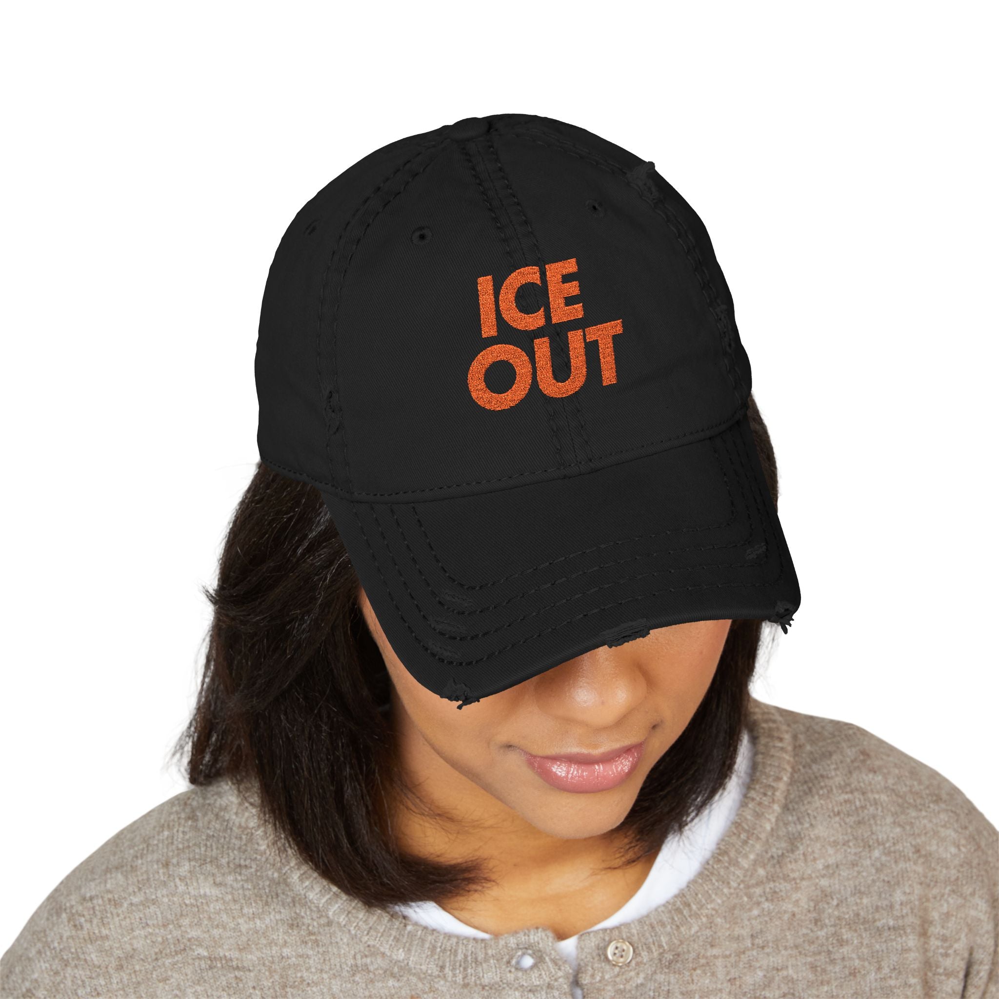 Distressed Dad Hat — 'ICE OUT' Embroidered Vintage Baseball Cap