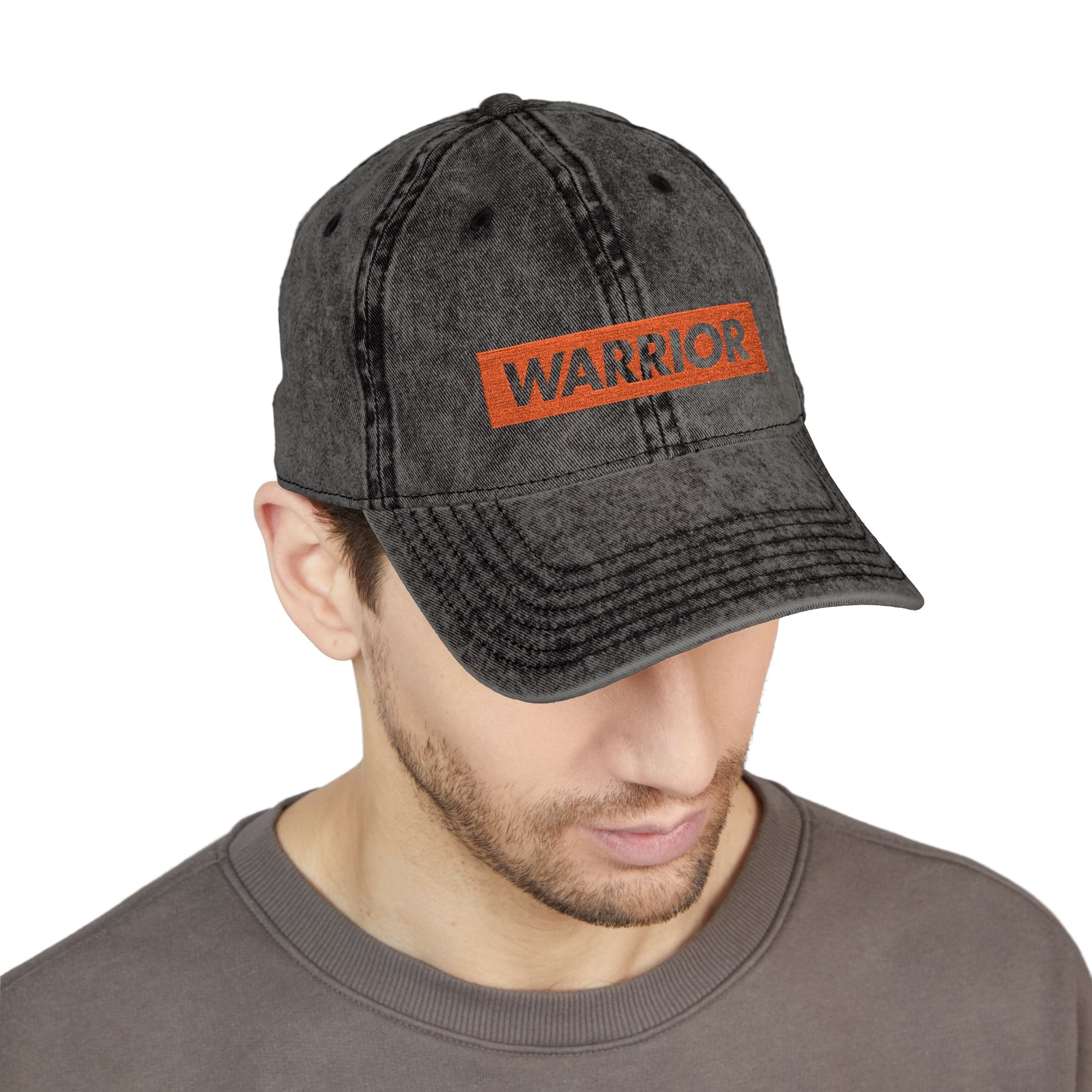 Warrior Vintage Embroidered Cap — Distressed Black Dad Hat