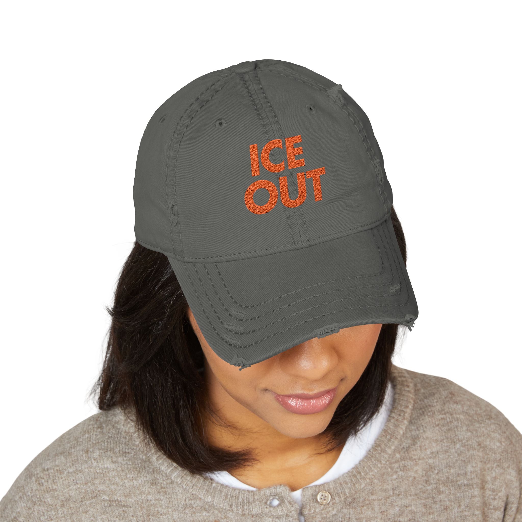 Distressed Dad Hat — 'ICE OUT' Embroidered Vintage Baseball Cap