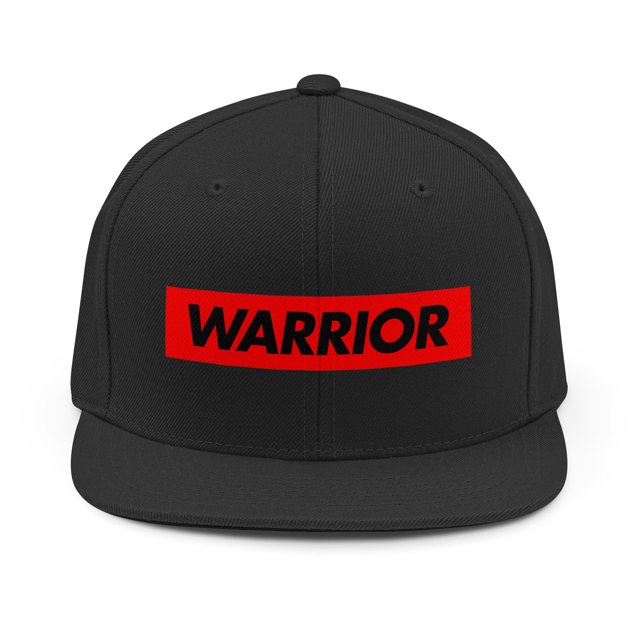 Warrior Snapback Hat — Bold Red Logo Flat Brim Cap