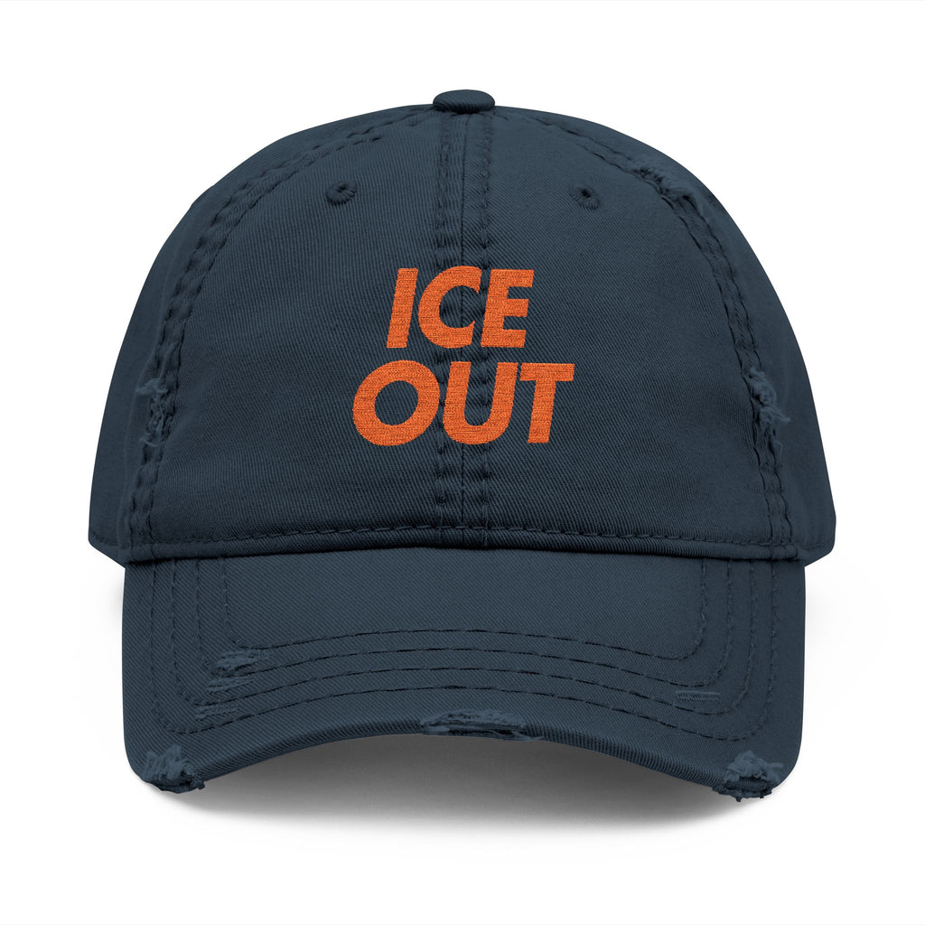 Distressed Dad Hat — 'ICE OUT' Embroidered Vintage Baseball Cap