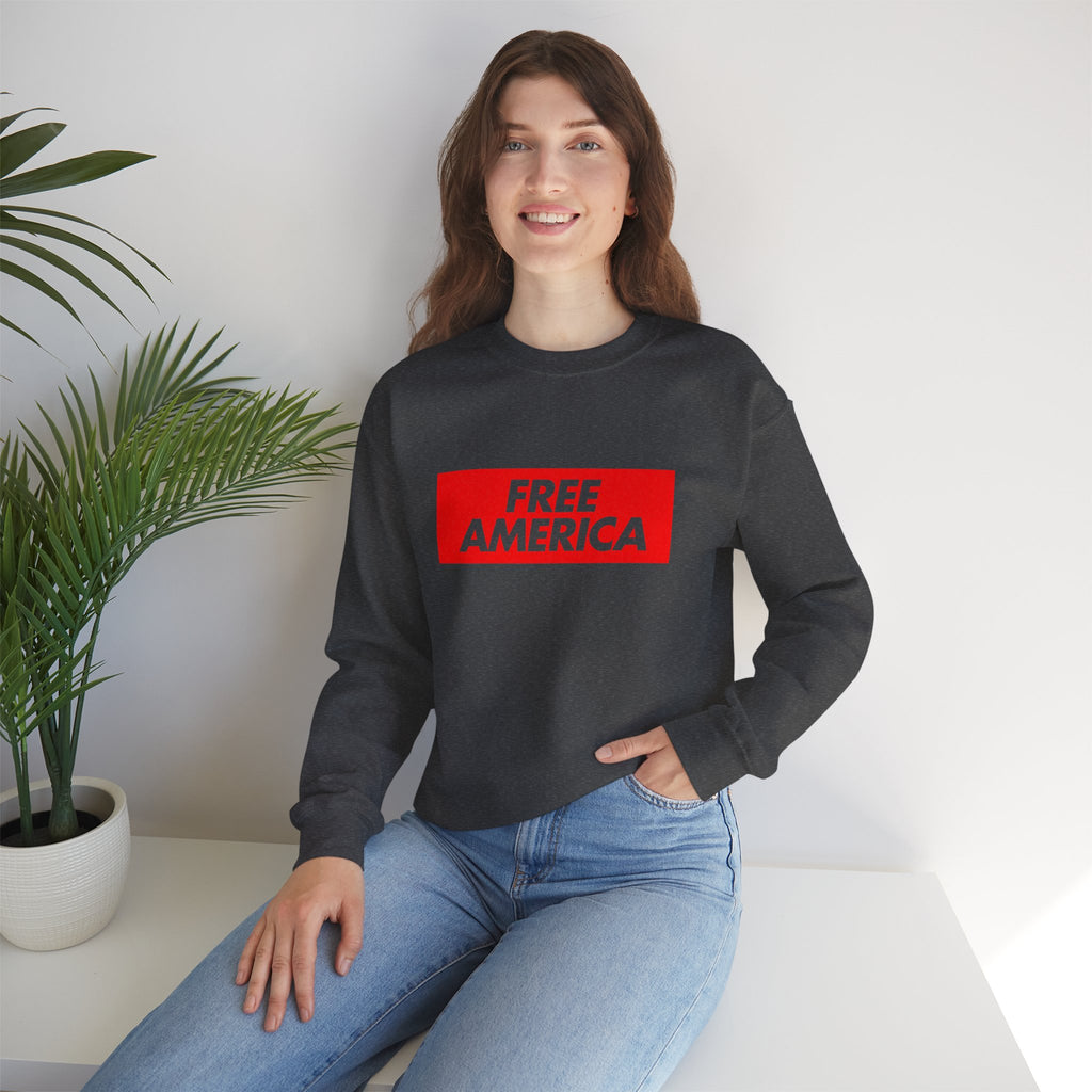 Free America sweatshirt | Political slogan crewneck, red block text