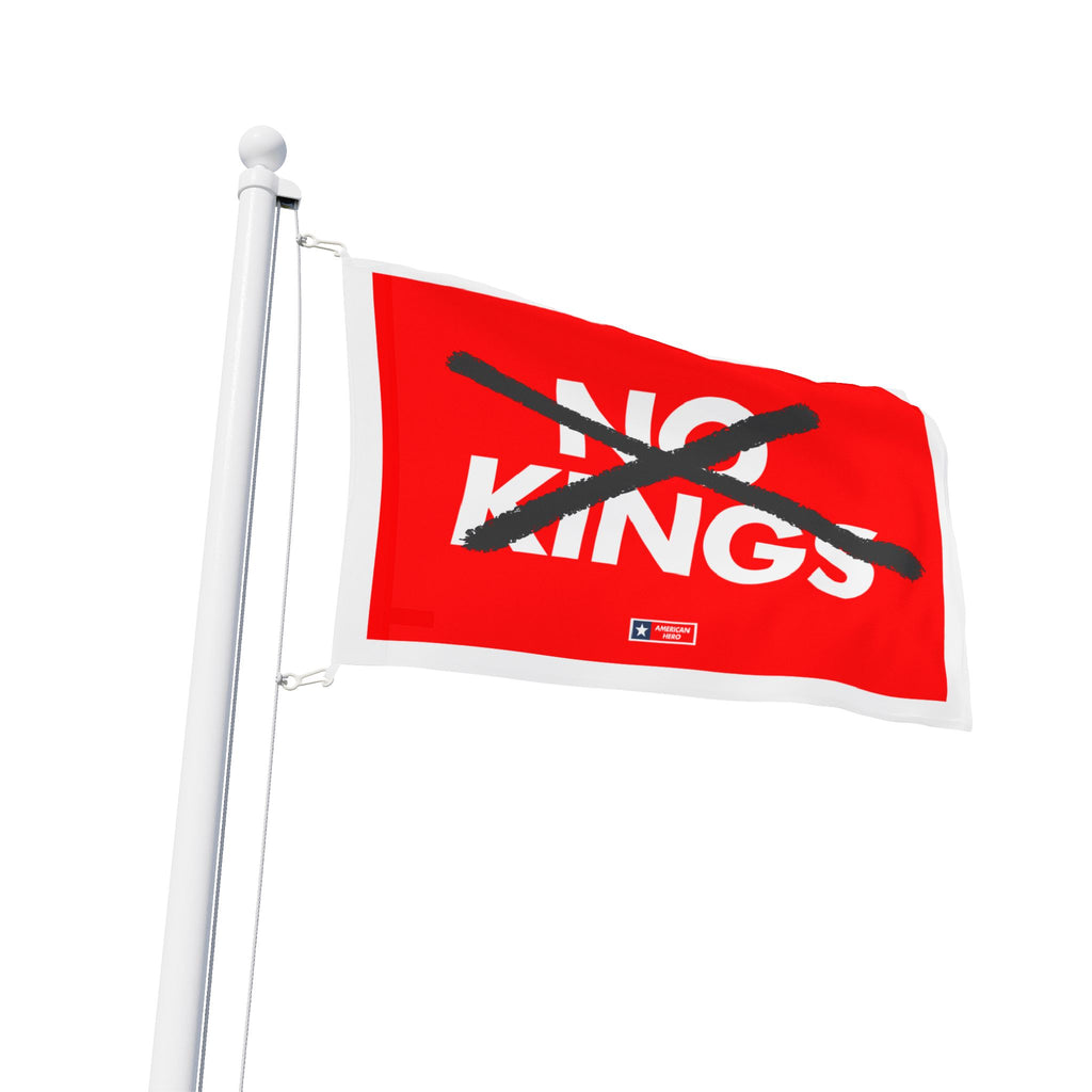 Flag — “NO KINGS” Protest Flag (Bold Red, Crossed-Out Text)