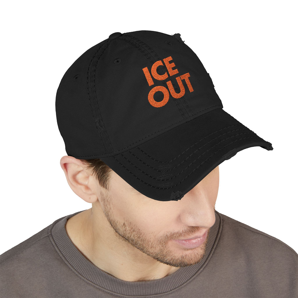 Distressed Dad Hat — 'ICE OUT' Embroidered Vintage Baseball Cap